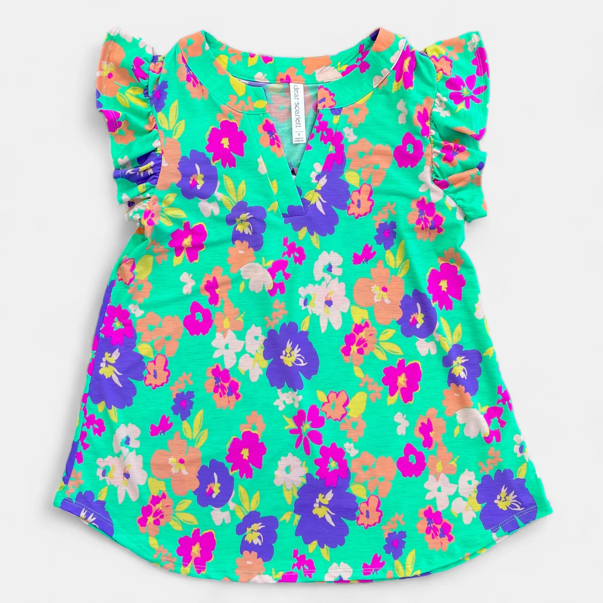 Emerald Floral Lizzy Flutter Sleeve Top sold by ZZs product image thumbnail 3