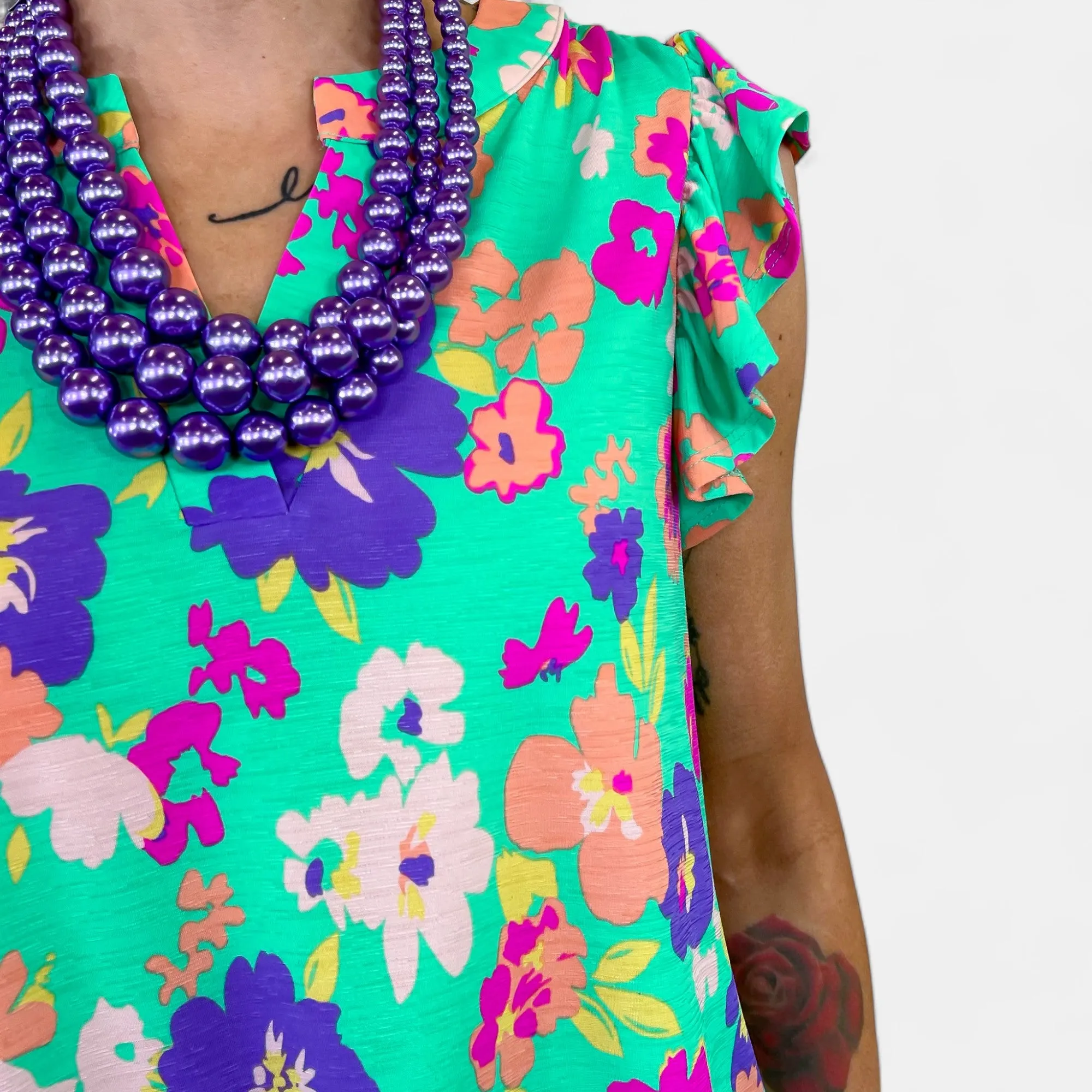 Emerald Floral Lizzy Flutter Sleeve Top sold by ZZs product image thumbnail 5