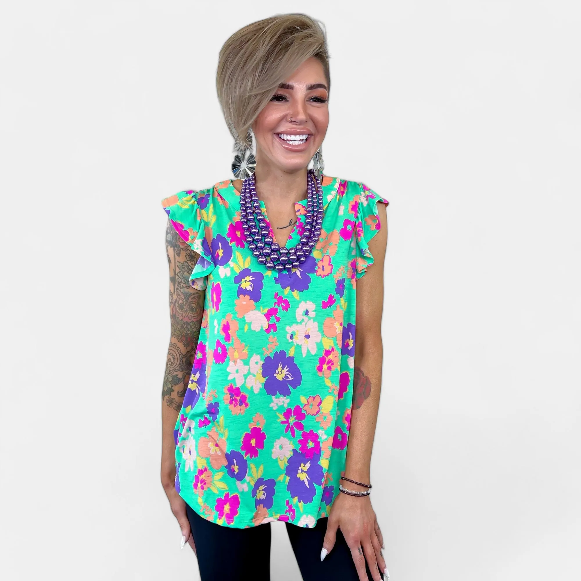 Emerald Floral Lizzy Flutter Sleeve Top sold by ZZs product image thumbnail 2