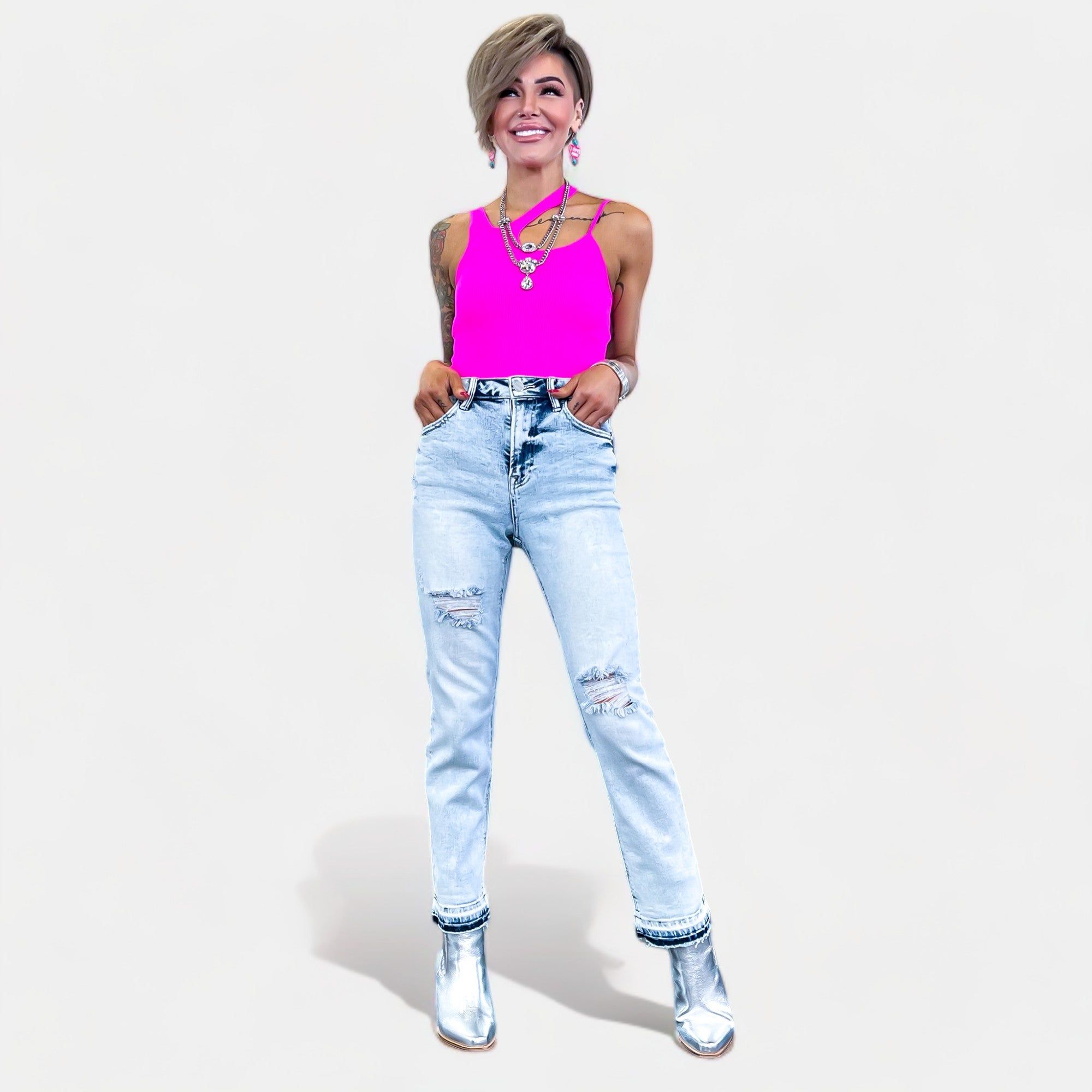 Pink Asymmetric Ribbed Bodysuit sold by ZZs product image thumbnail 2