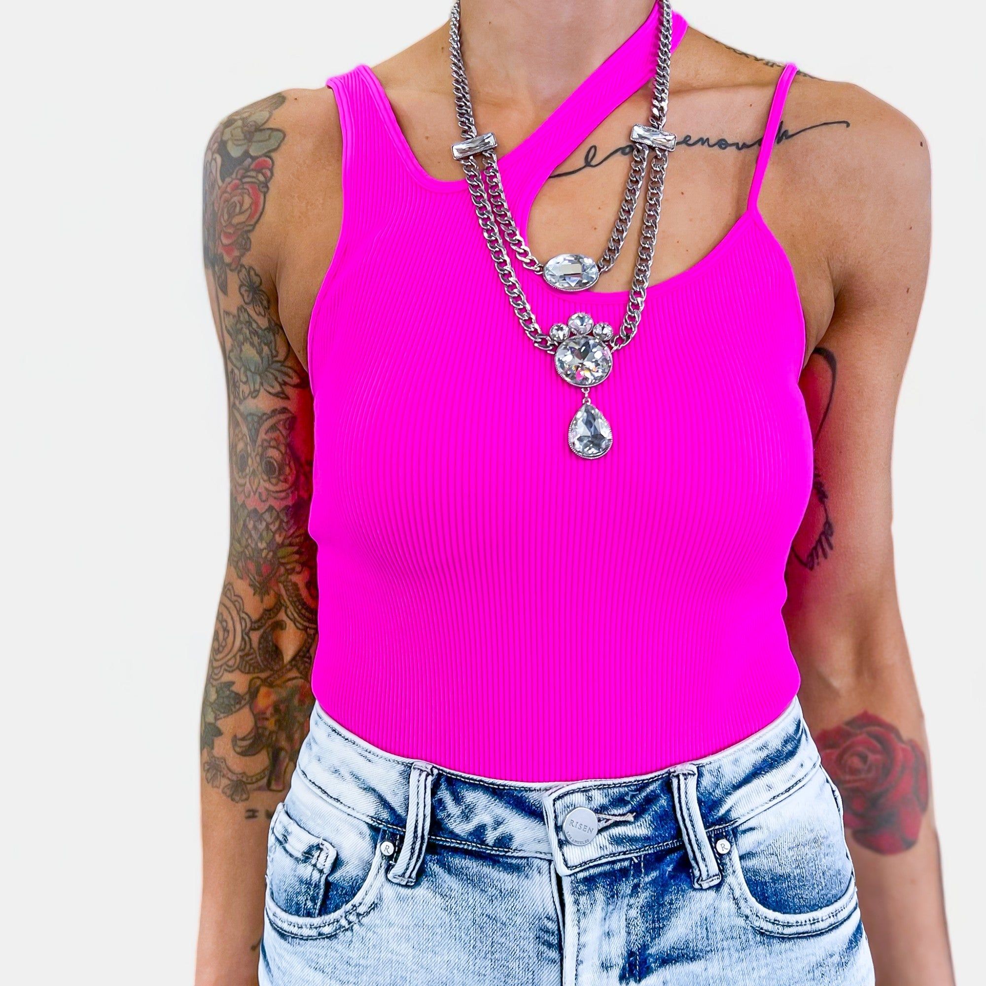 Pink Asymmetric Ribbed Bodysuit sold by ZZs product image thumbnail 4