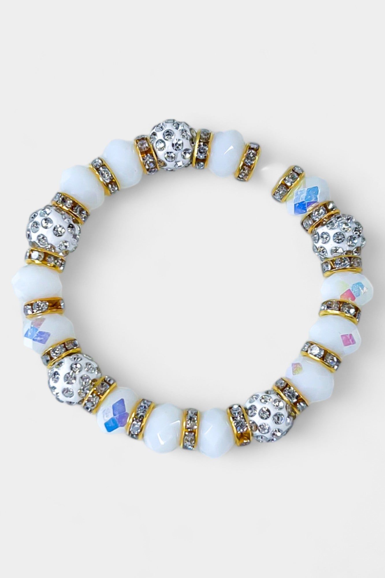 White Faceted Beaded Stretch Bracelet sold by ZZs