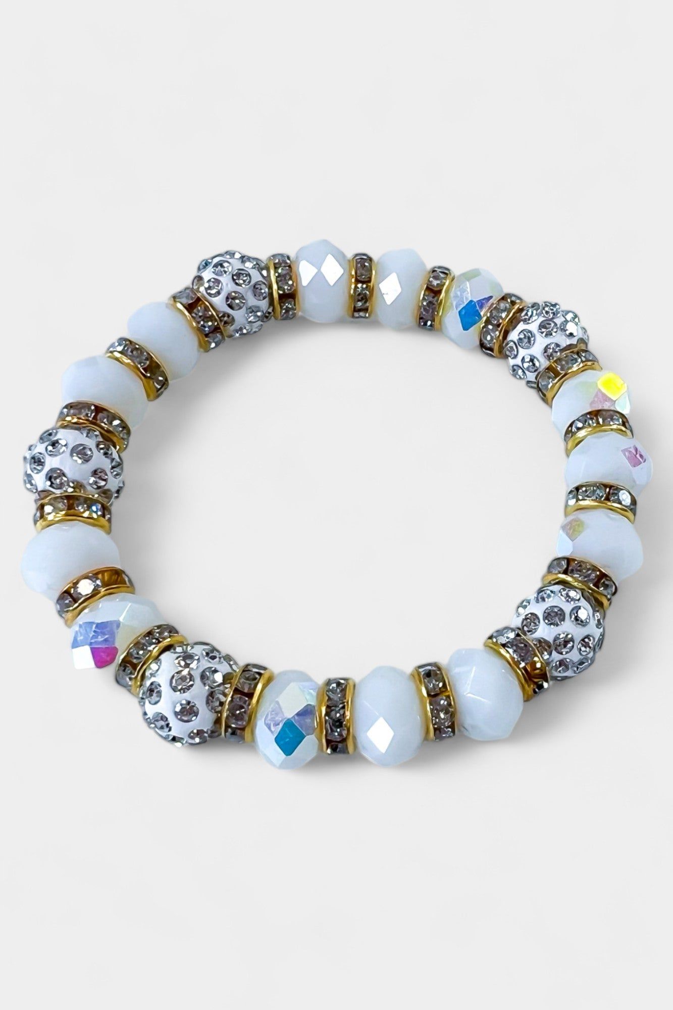 White Faceted Beaded Stretch Bracelet sold by ZZs product image thumbnail 3