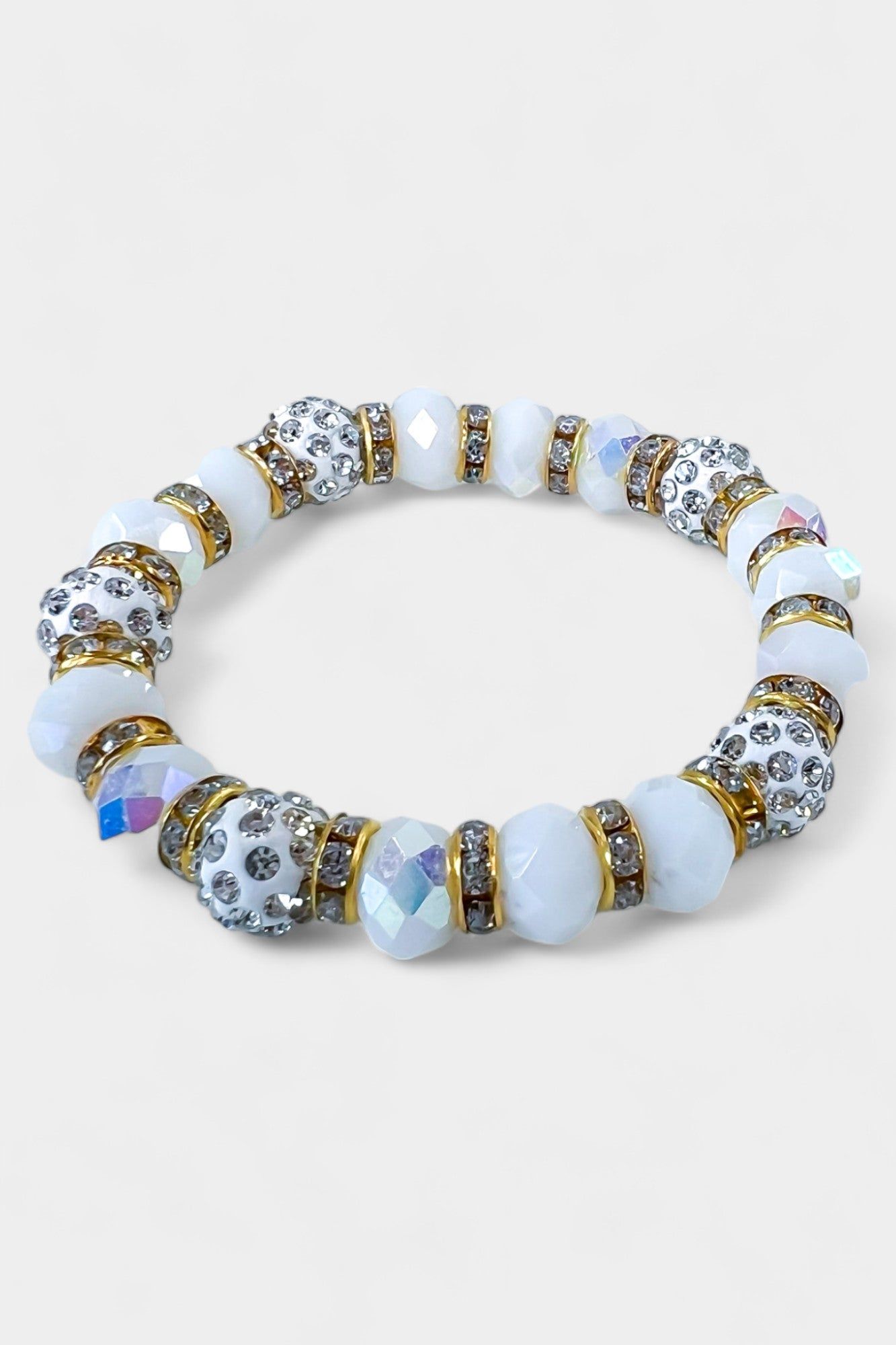White Faceted Beaded Stretch Bracelet sold by ZZs product image thumbnail 2