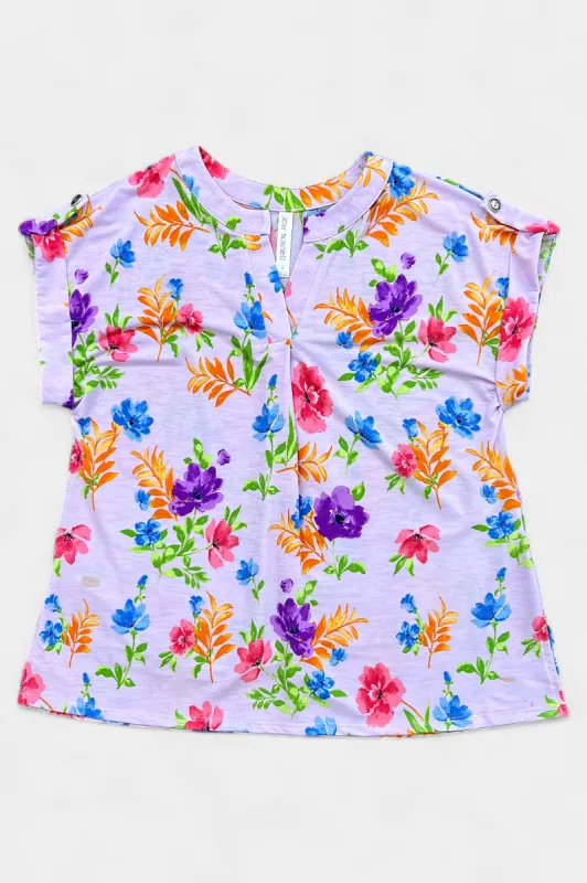 Lavender Floral Lizzy Short Sleeve Top sold by ZZs