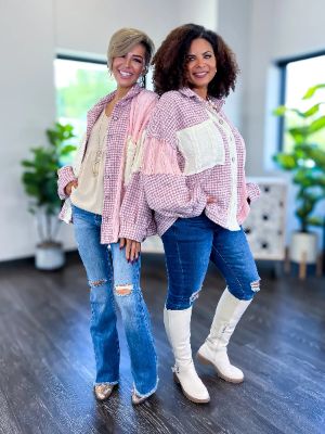 Pink Houndstooth Button Shacket sold by ZZs