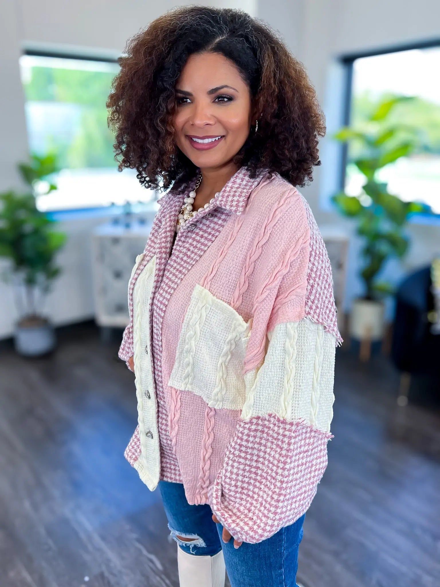 Pink Houndstooth Button Shacket sold by ZZs product image thumbnail 2