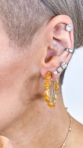Yellow Beading Around Hoop Earrings [NO RETURNS] sold by ZZs