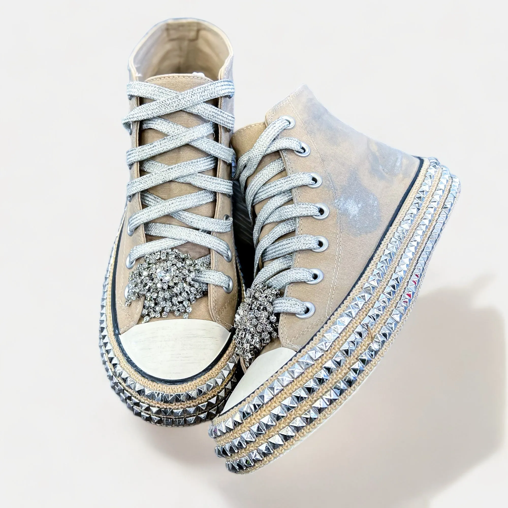 Khaki Embellished High Top Sneakers sold by ZZs product image thumbnail 3