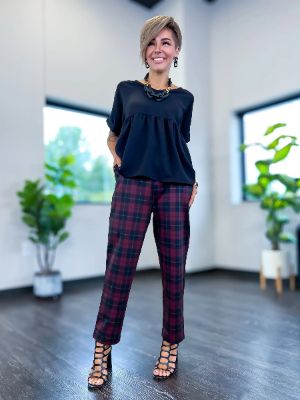 Burgundy Plaid Pull On Pants sold by ZZs