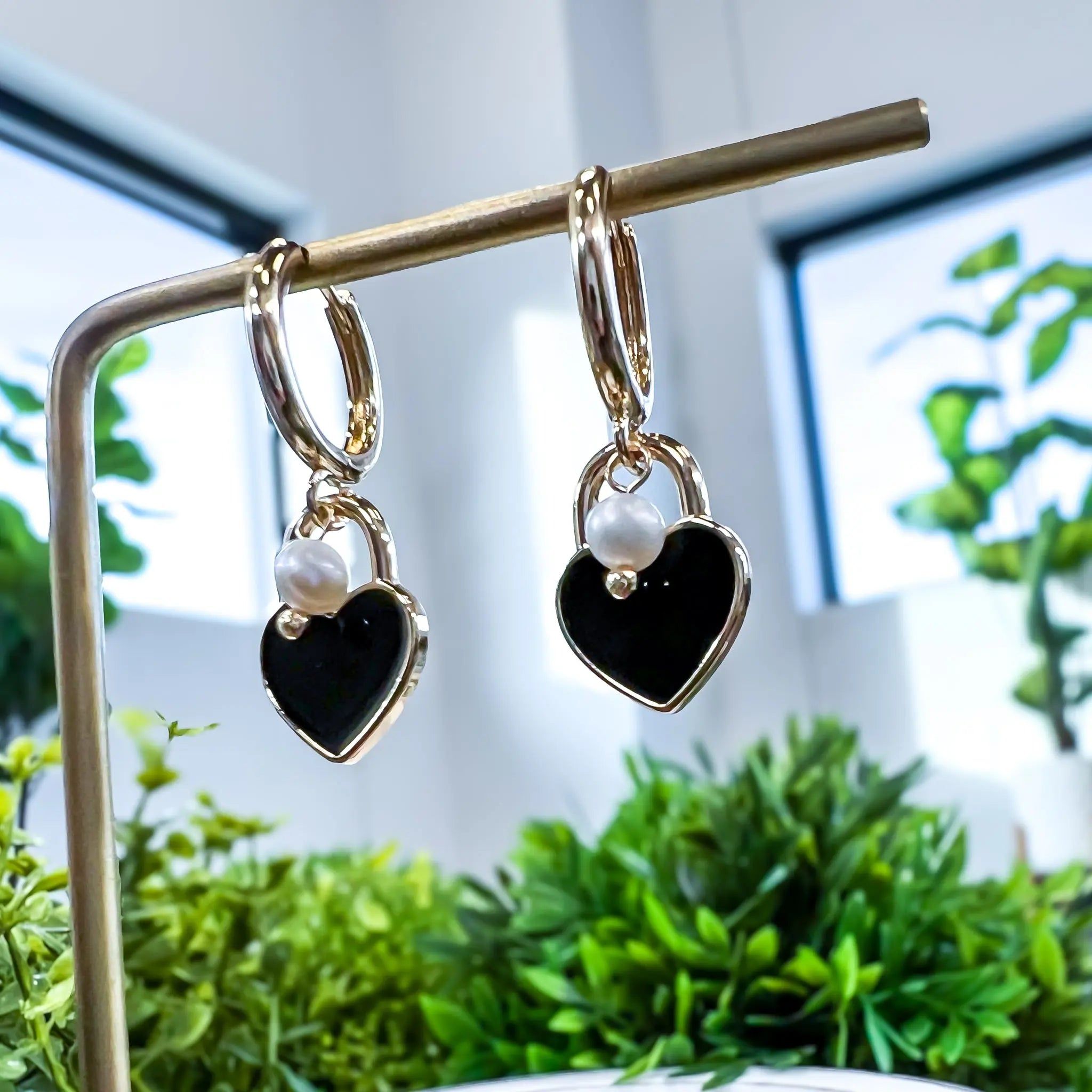 Black Enamel Heart Earrings sold by ZZs