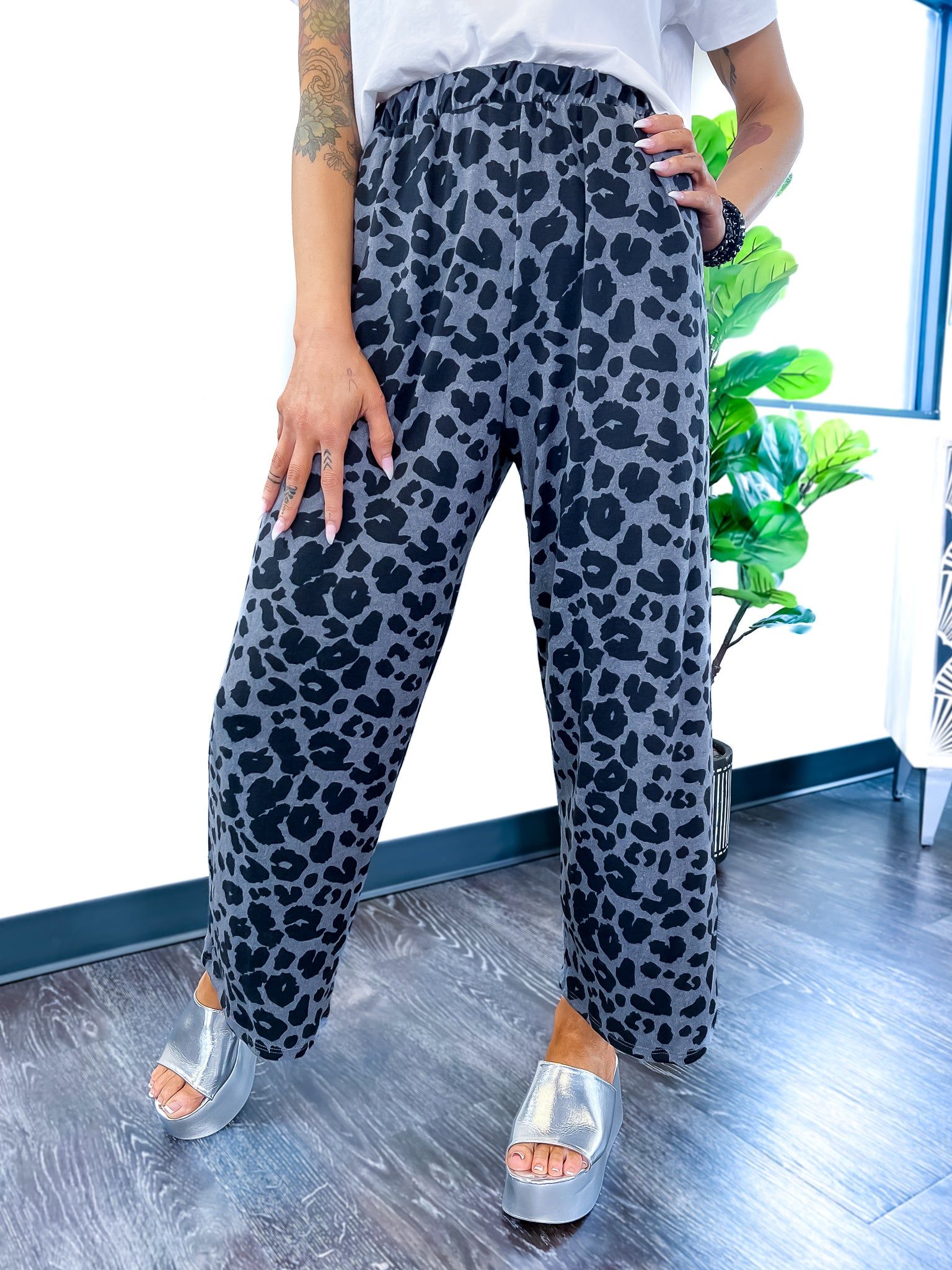 Black Leopard Wide Leg Pants sold by ZZs