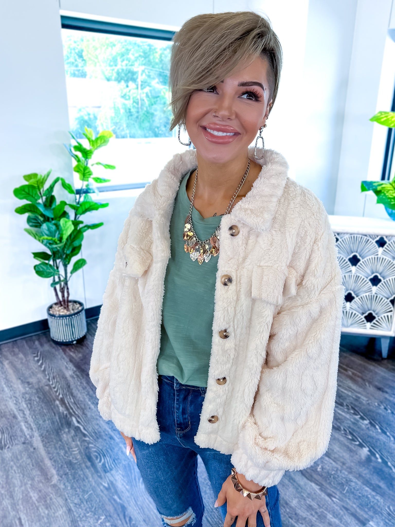 Cable Fleece Fur Jacket | Cream sold by ZZs product image thumbnail 3