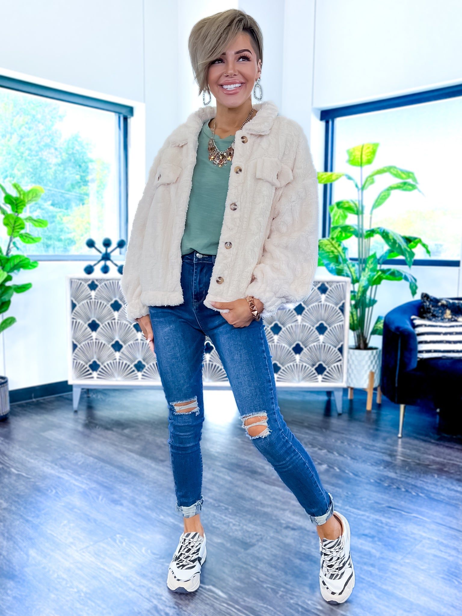 Cable Fleece Fur Jacket | Cream sold by ZZs product image thumbnail 2