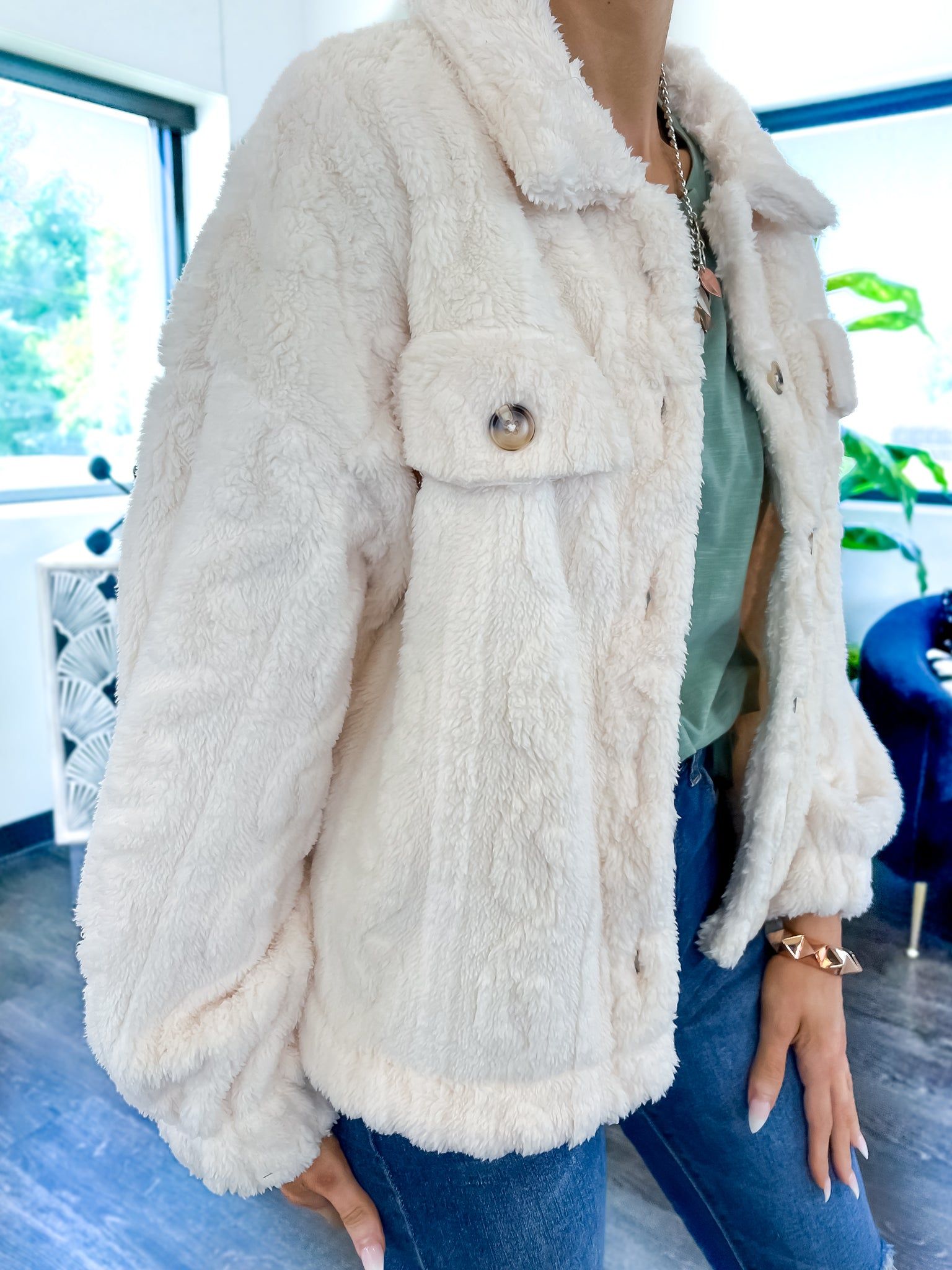 Cable Fleece Fur Jacket | Cream sold by ZZs product image thumbnail 5