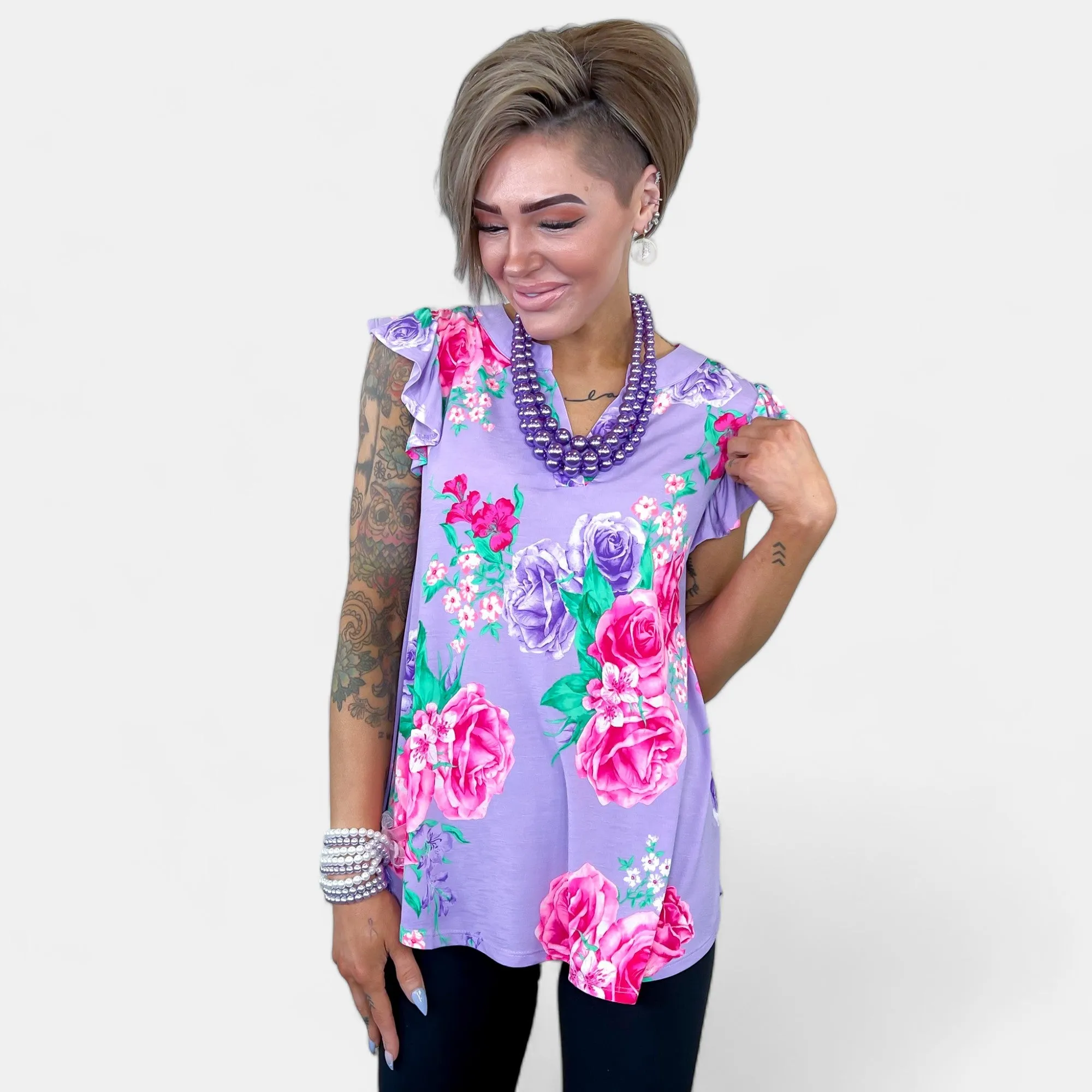 Lavender Floral Lizzy Flutter Sleeve Top sold by ZZs product image thumbnail 2