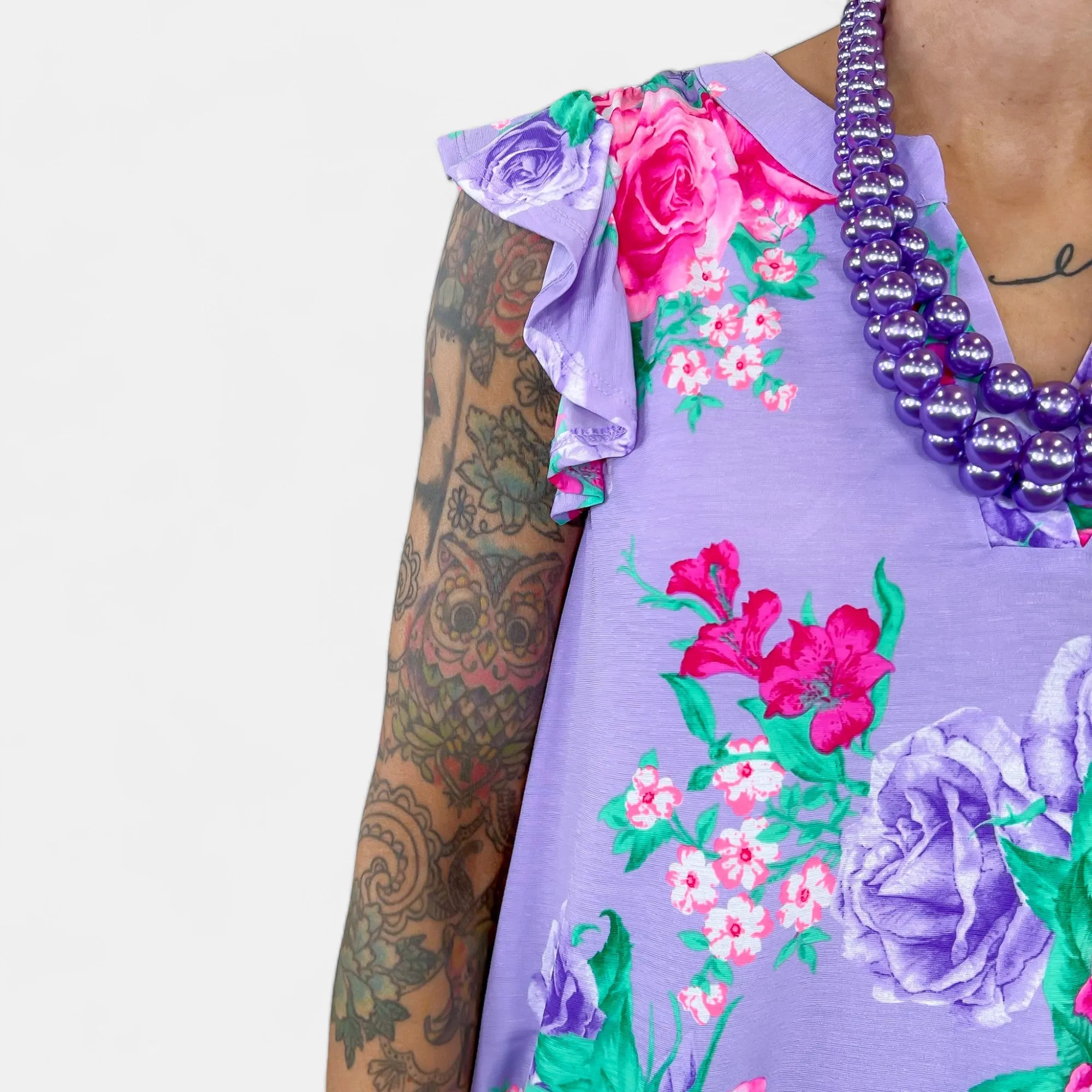 Lavender Floral Lizzy Flutter Sleeve Top sold by ZZs product image thumbnail 4