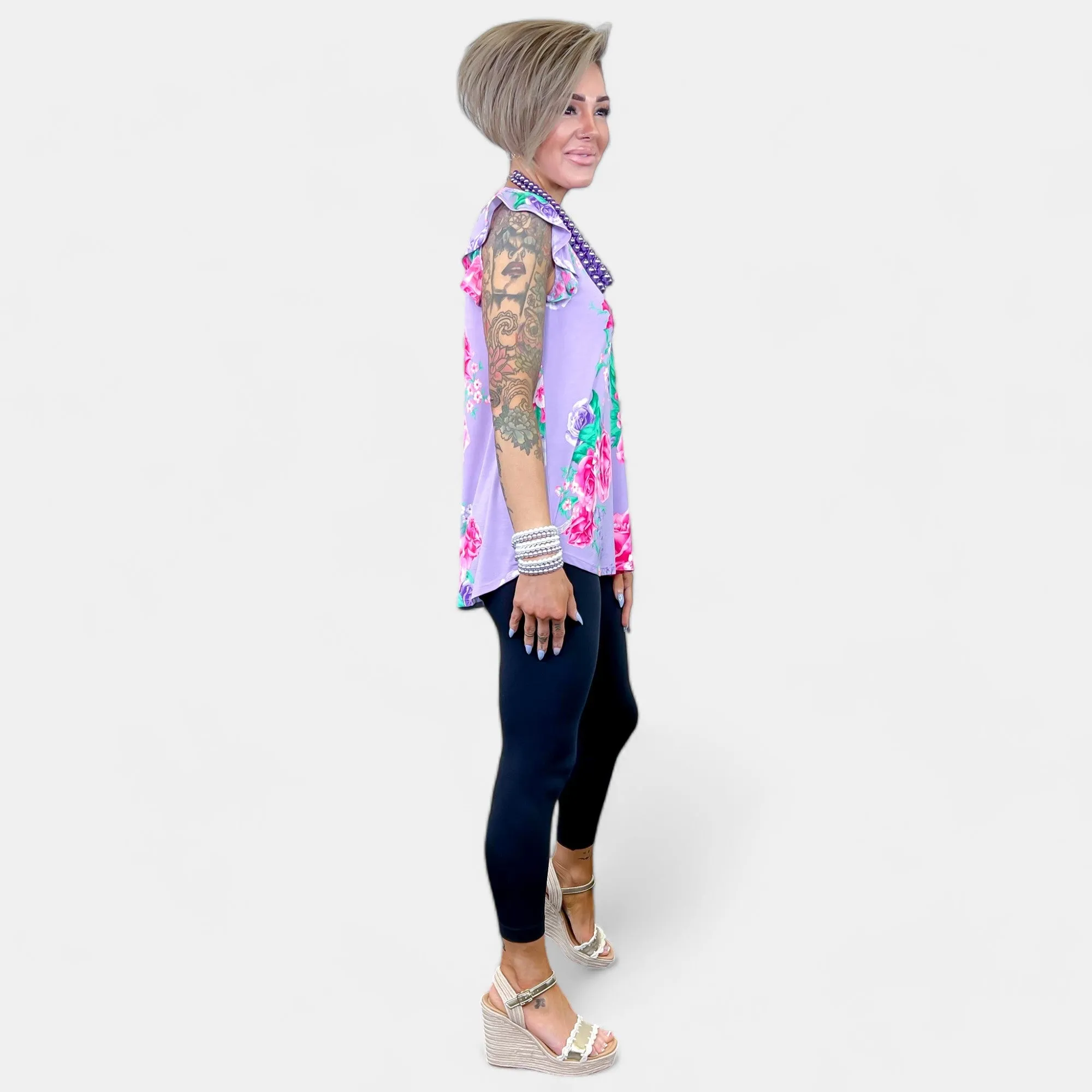 Lavender Floral Lizzy Flutter Sleeve Top sold by ZZs product image thumbnail 5
