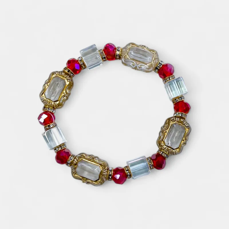 Red Glass Stone Stretch Bracelet sold by ZZs