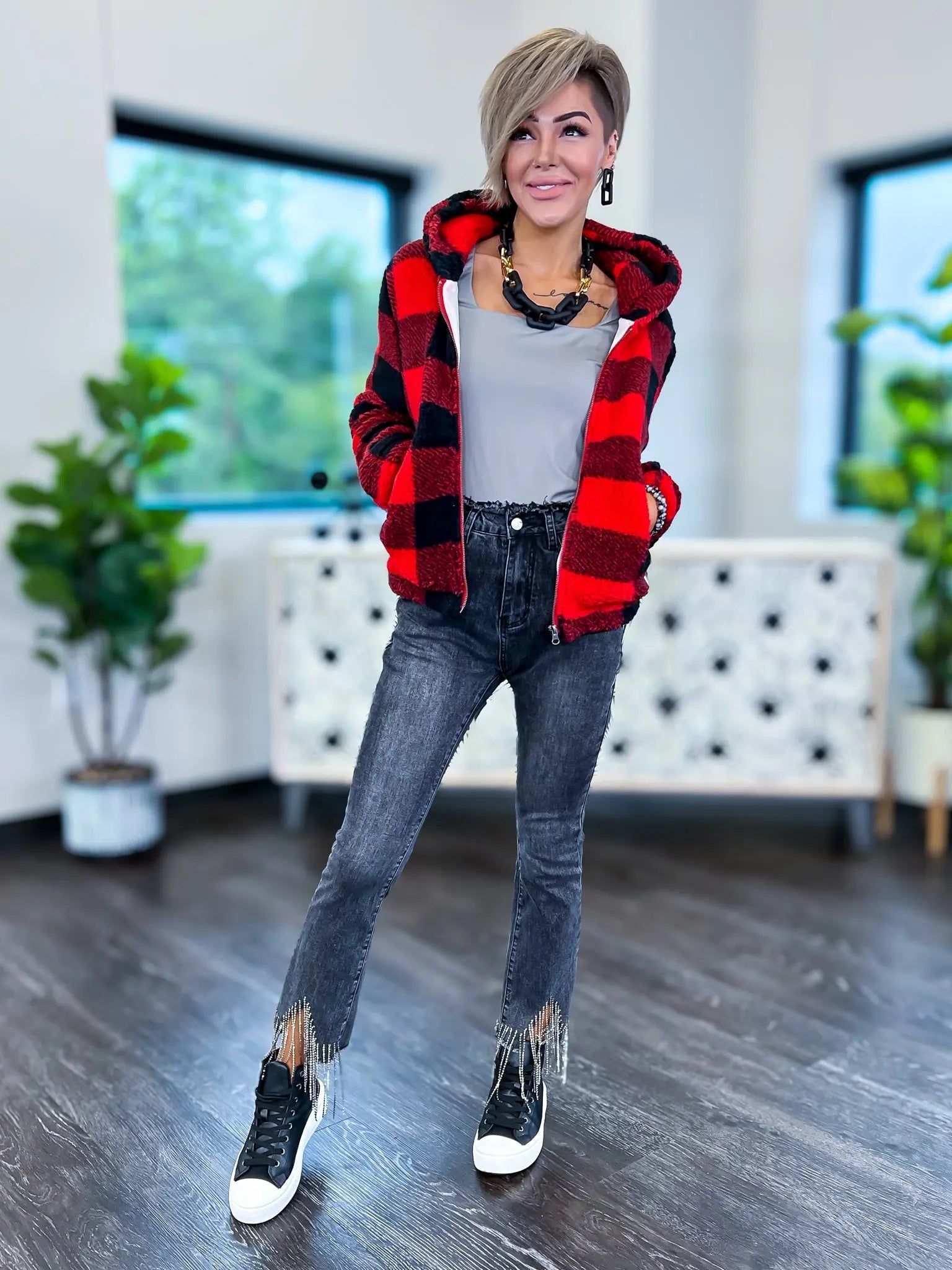 Plaid Sherpa Jacket | Red sold by ZZs product image thumbnail 2