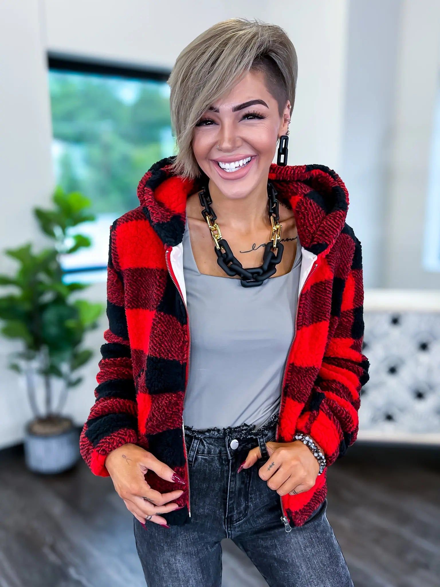 Plaid Sherpa Jacket | Red sold by ZZs