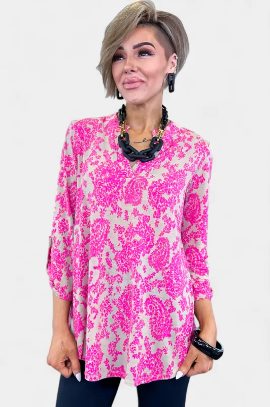 Beige & Pink Floral Lizzy Top sold by ZZs