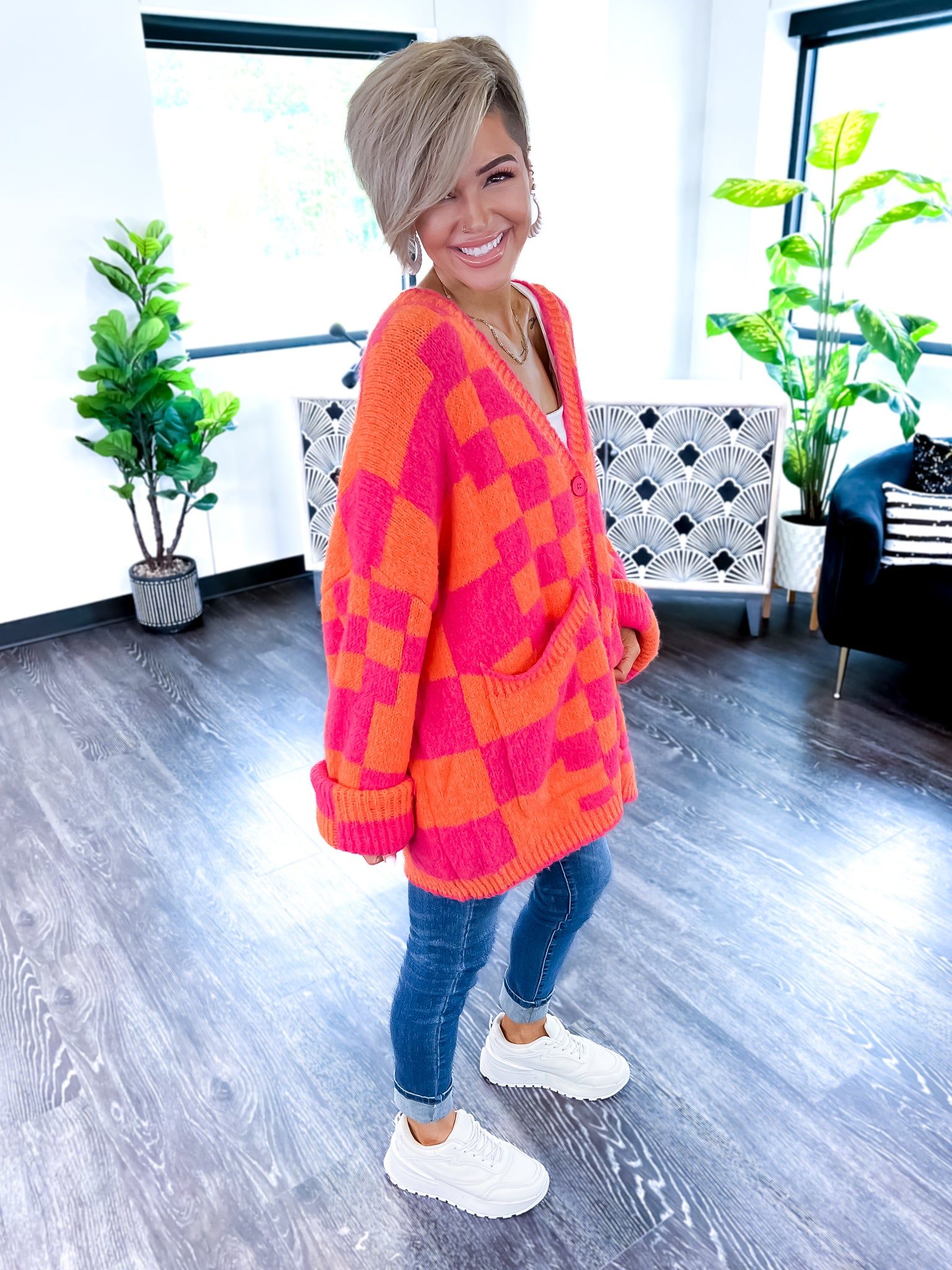 Checkered Cardigan | Fuchsia sold by ZZs product image thumbnail 4