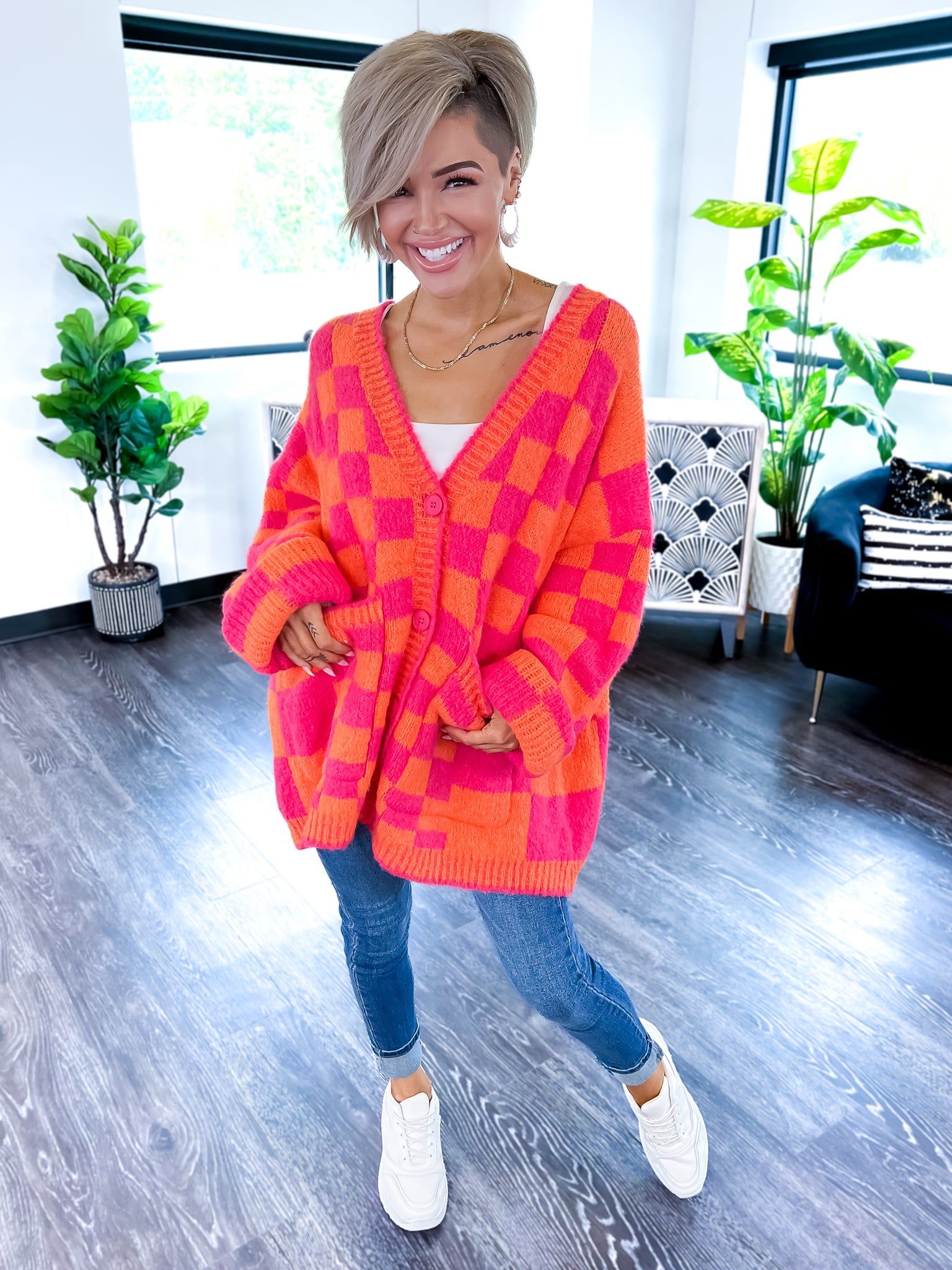 Checkered Cardigan | Fuchsia sold by ZZs product image thumbnail 8