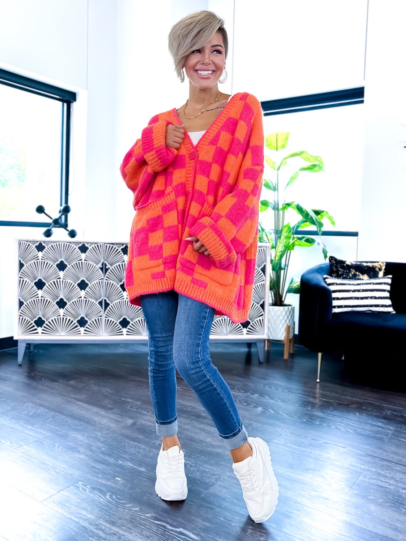 Checkered Cardigan | Fuchsia sold by ZZs product image thumbnail 2