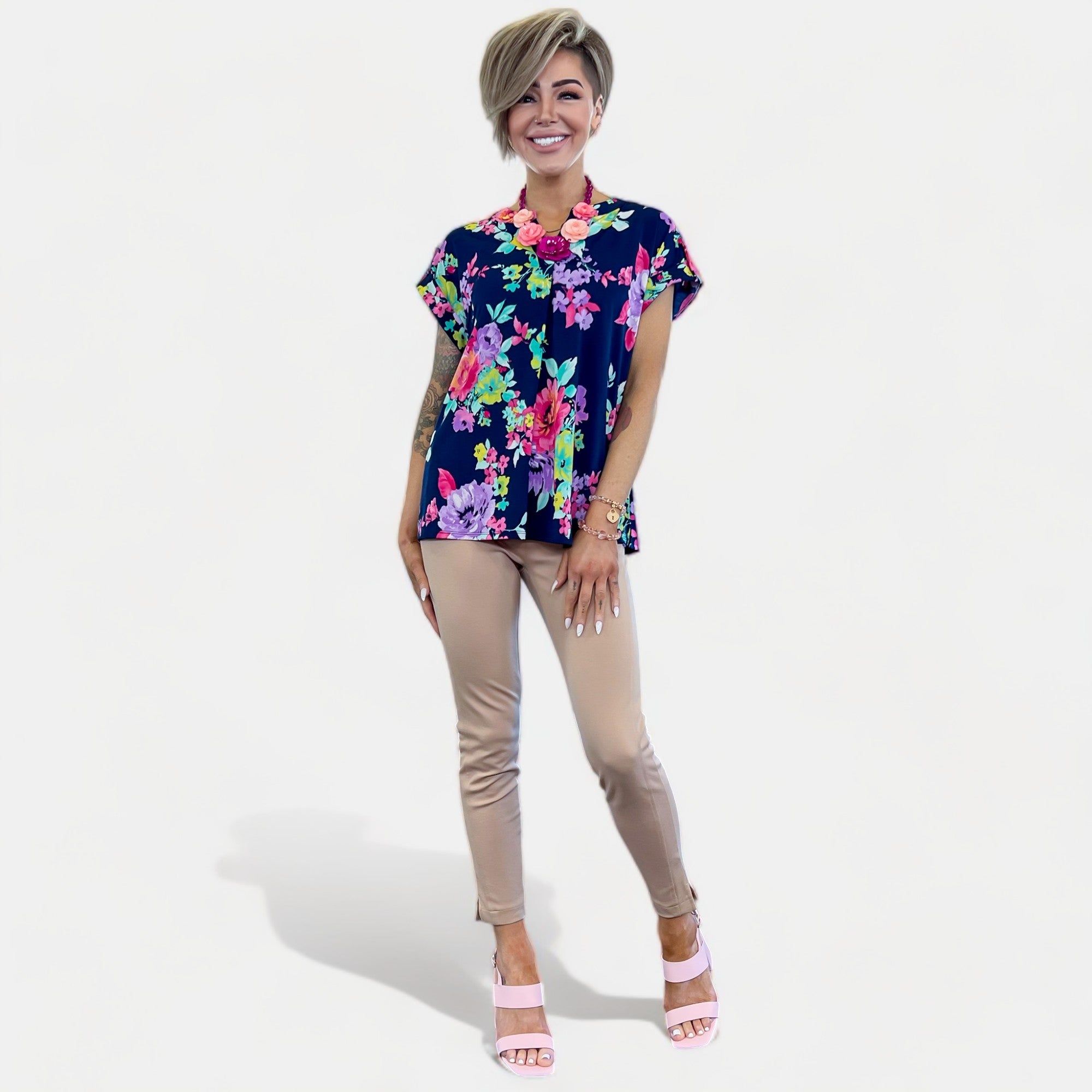 Navy Floral Lizzy Short Sleeve Top sold by ZZs product image thumbnail 4