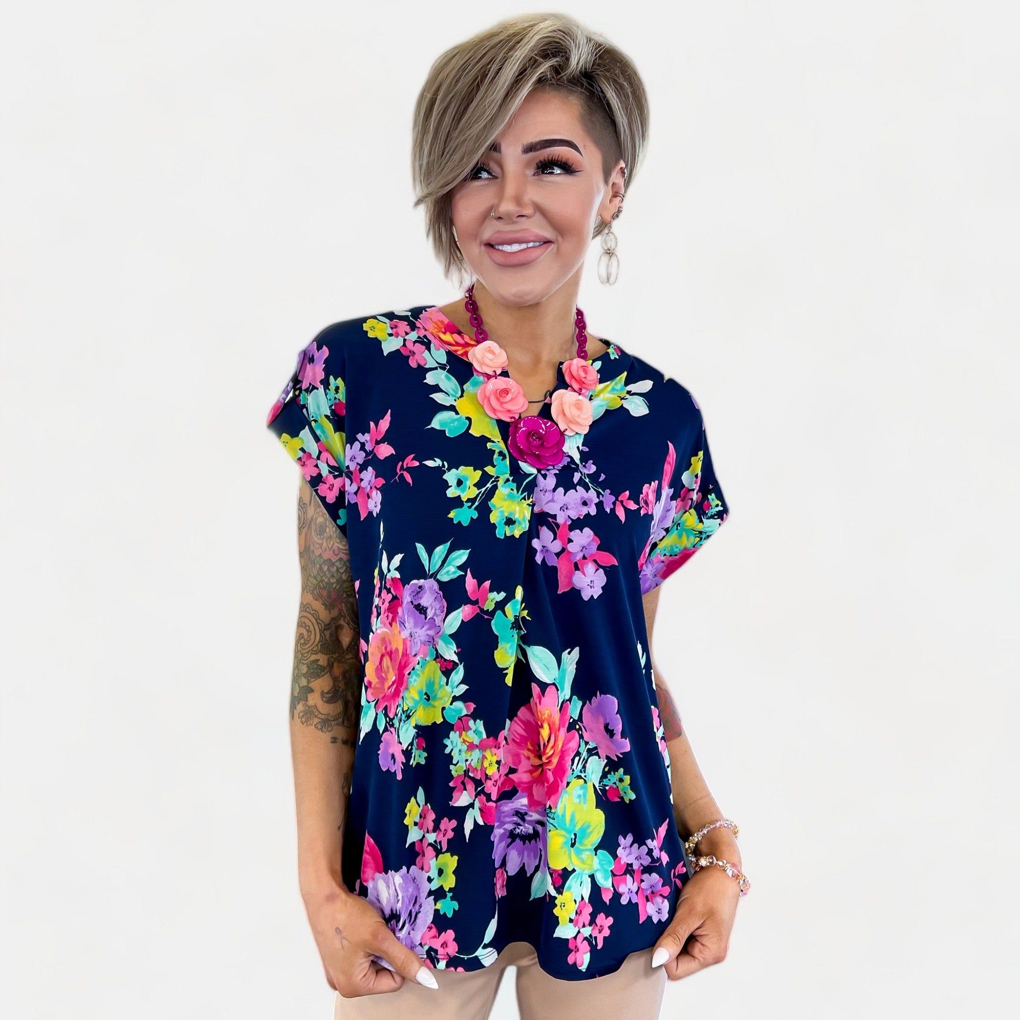 Navy Floral Lizzy Short Sleeve Top sold by ZZs product image thumbnail 2