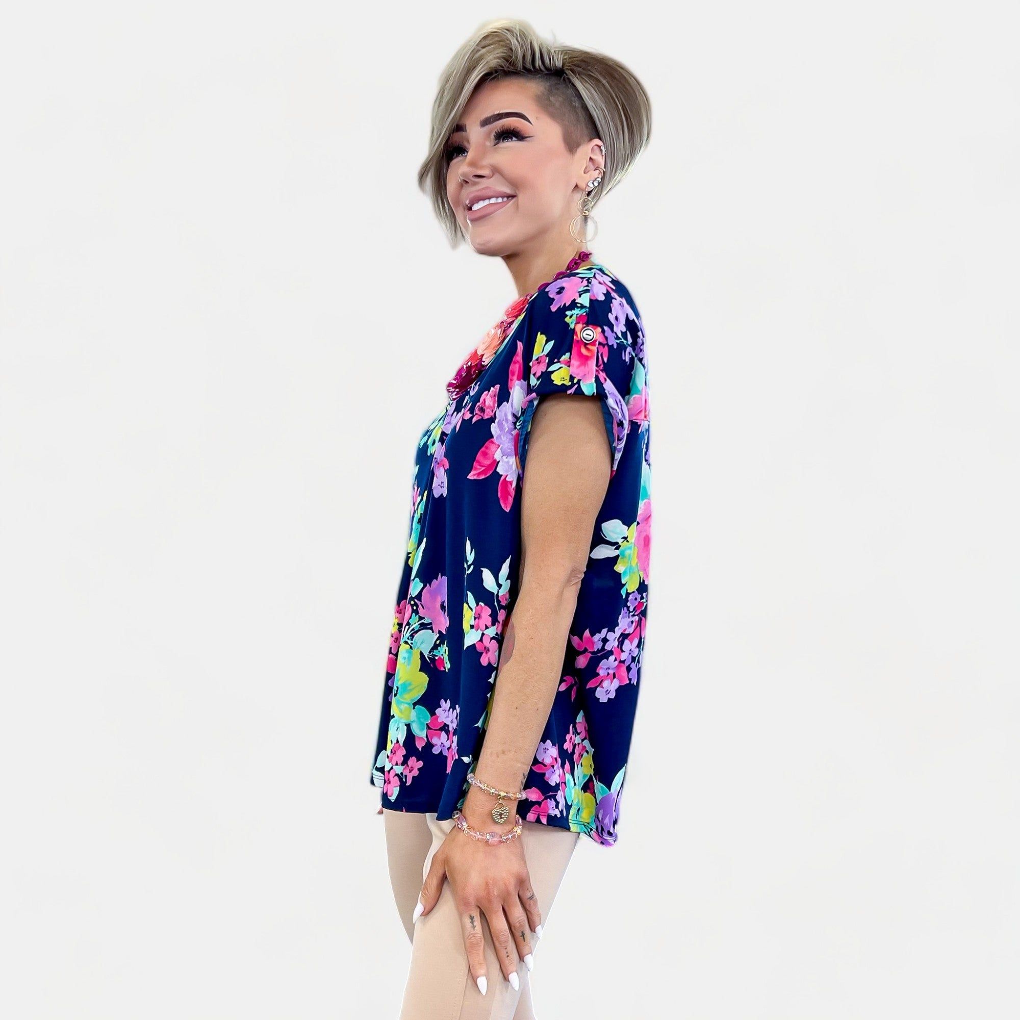 Navy Floral Lizzy Short Sleeve Top sold by ZZs product image thumbnail 5