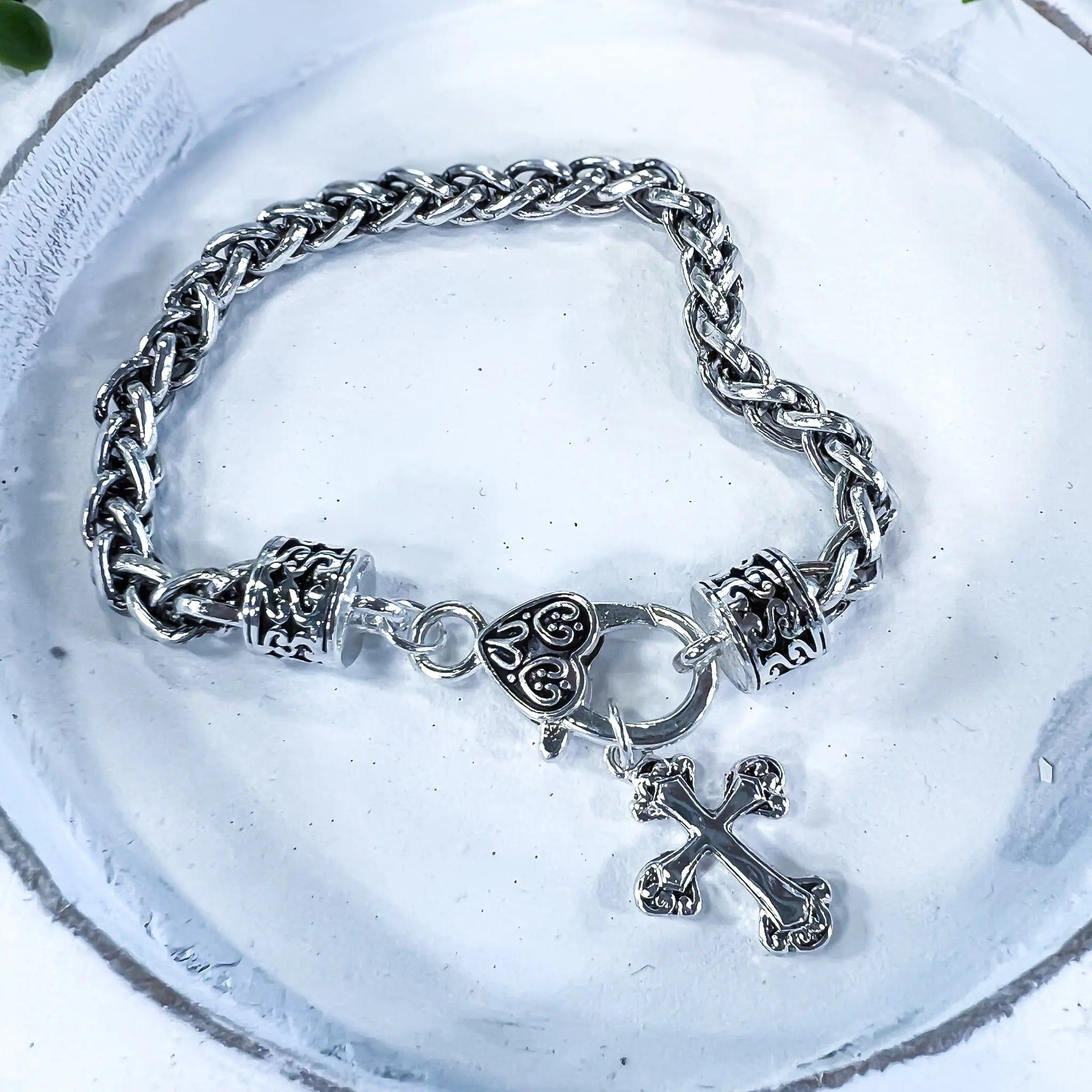 Antique Silver Cross Charm Bracelet sold by ZZs