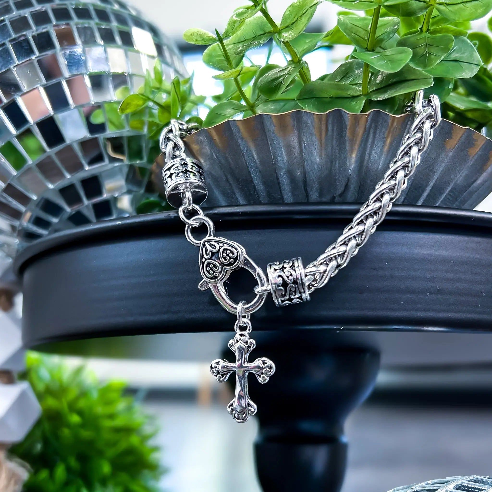 Antique Silver Cross Charm Bracelet sold by ZZs product image thumbnail 2