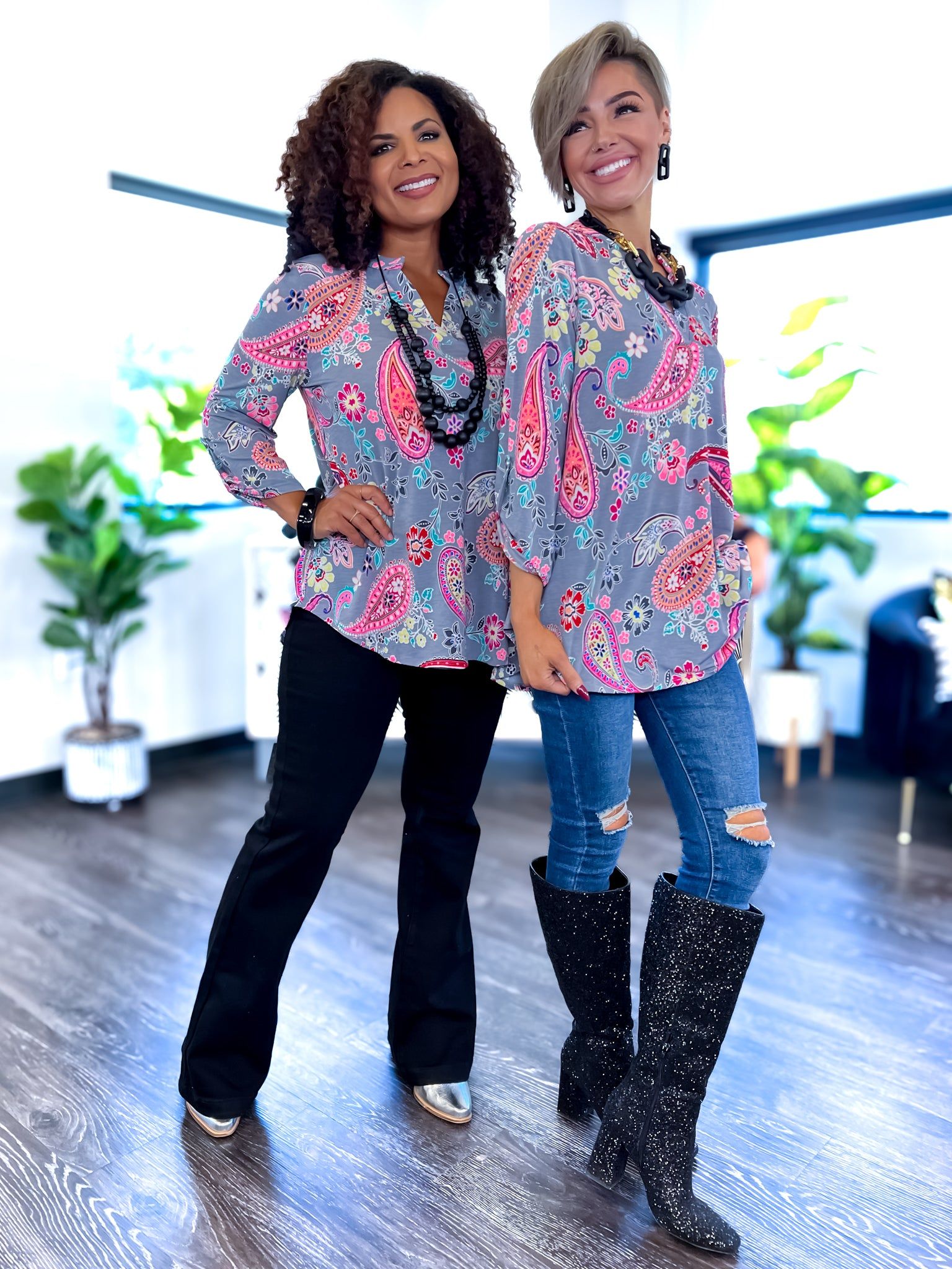 Grey Paisley Lizzy Top sold by ZZs