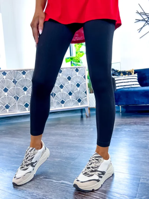 Black Ribbed Seamless Leggings sold by ZZs