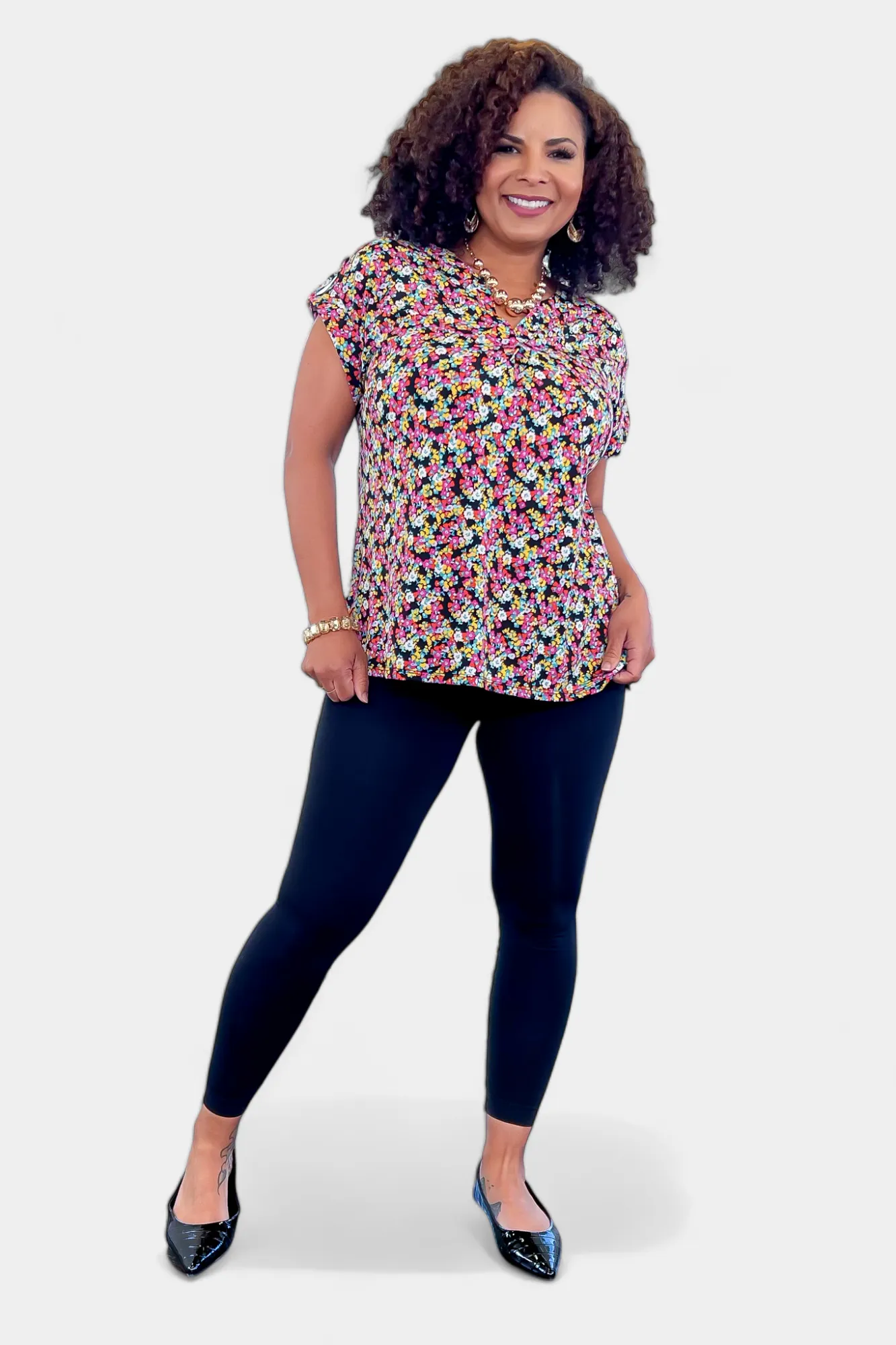 Black Multi Floral Lizzy Short Sleeve Top sold by ZZs product image thumbnail 5