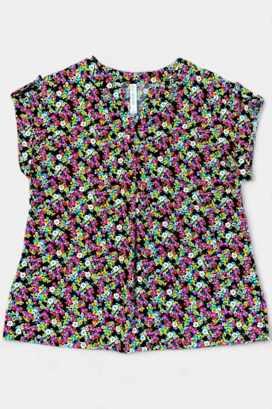 Black Multi Floral Lizzy Short Sleeve Top sold by ZZs