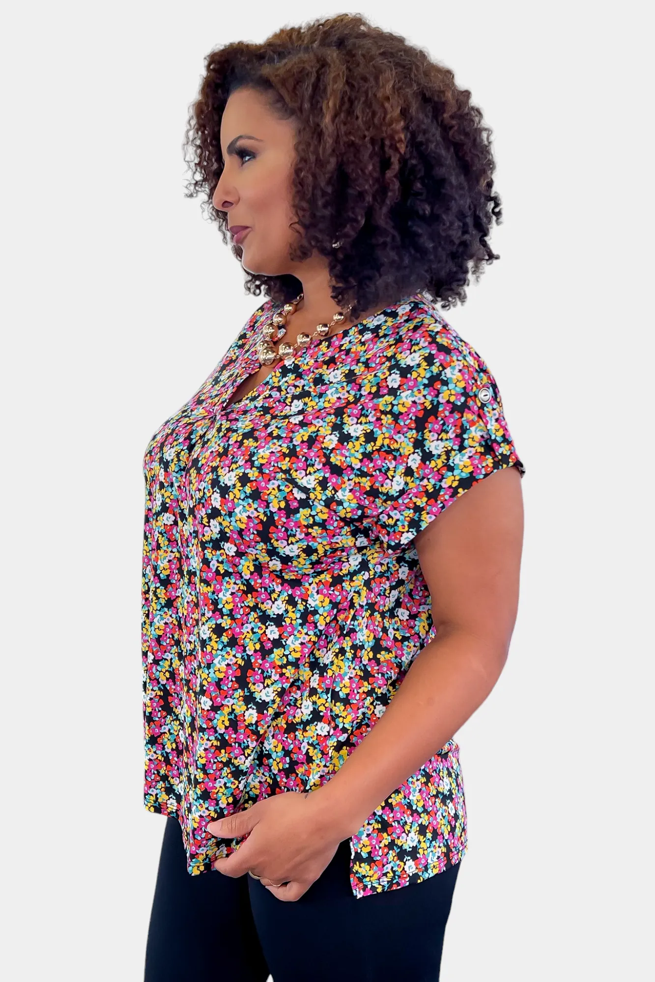 Black Multi Floral Lizzy Short Sleeve Top sold by ZZs product image thumbnail 4