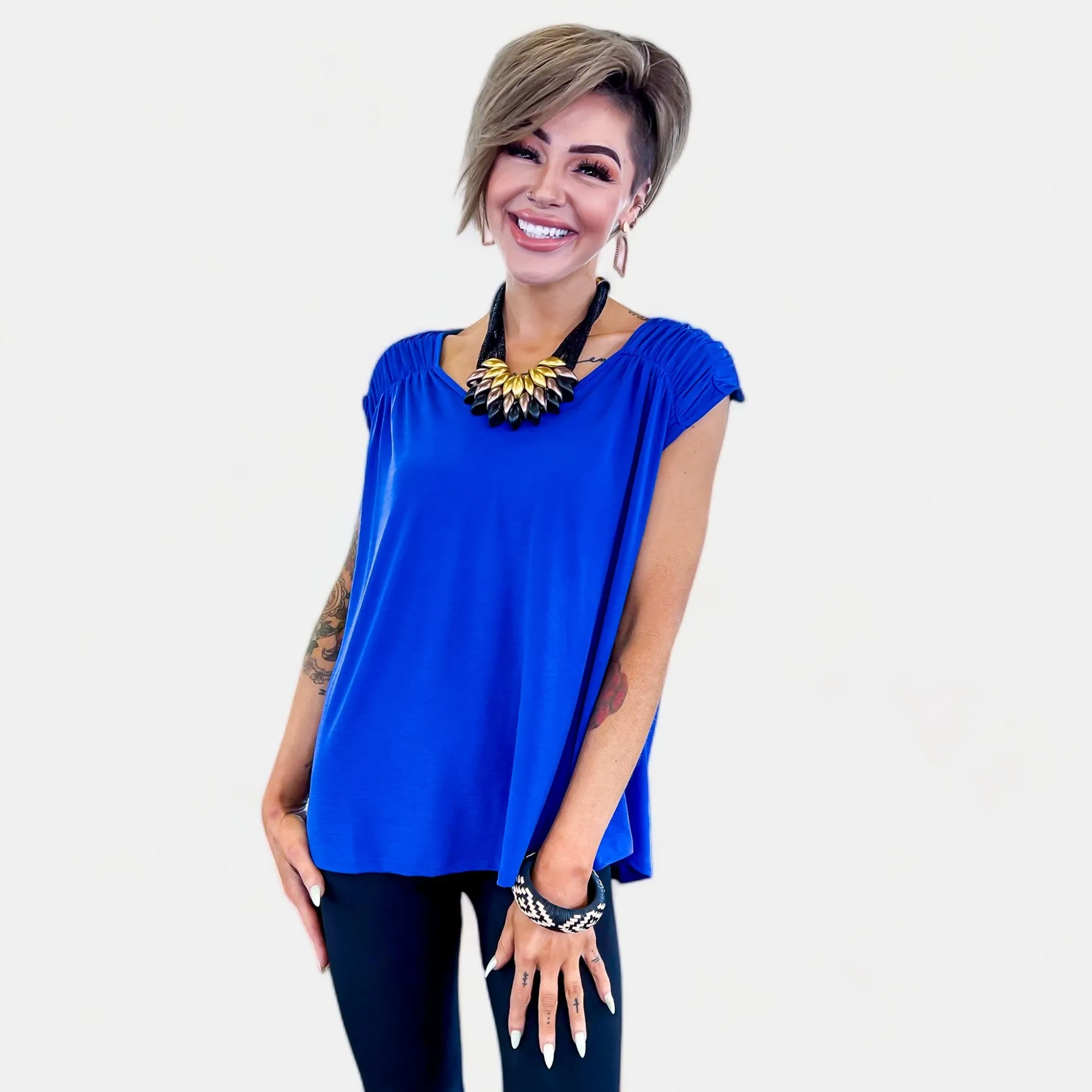 Royal Blue V Neck Tie Back Top sold by ZZs