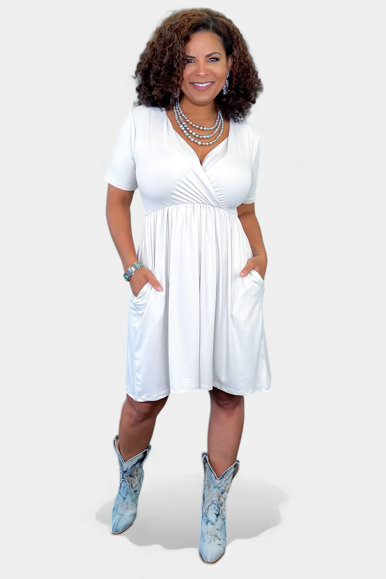 Bone V Neck Short Sleeve Dress sold by ZZs