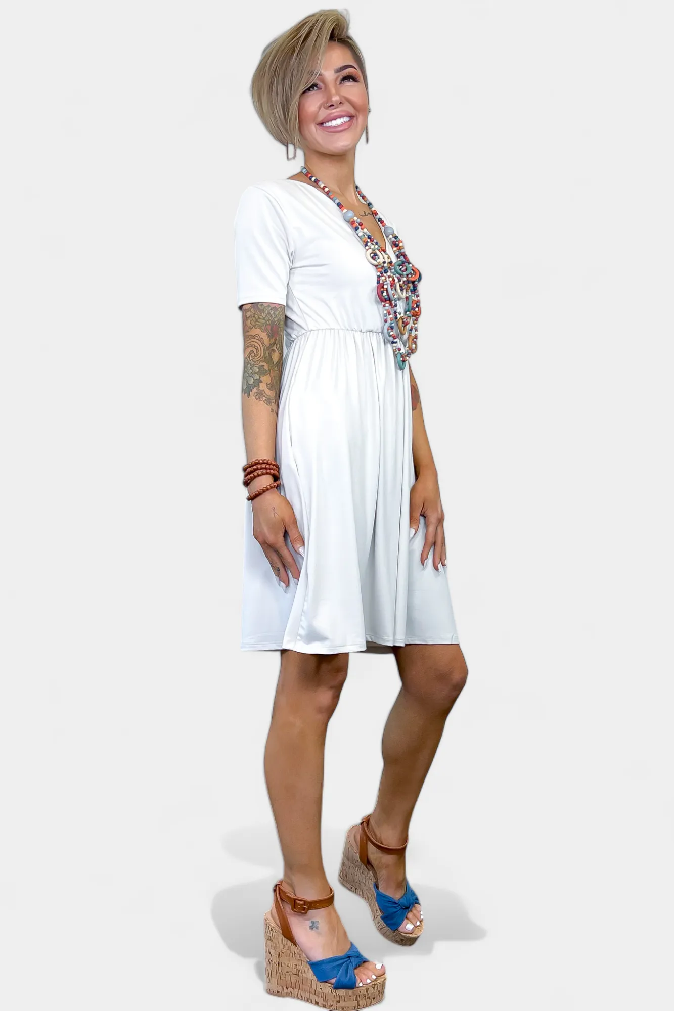 Bone V Neck Short Sleeve Dress sold by ZZs product image thumbnail 5