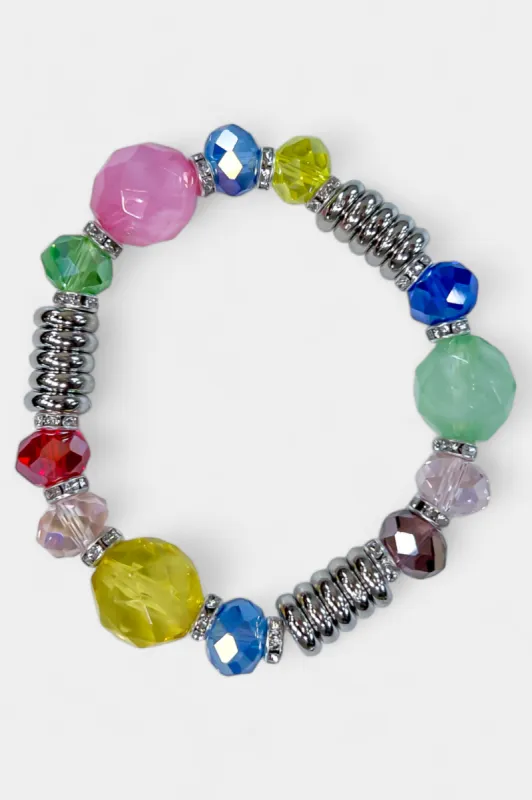 Silver Multi Colored Stone Stretch Bracelet sold by ZZs