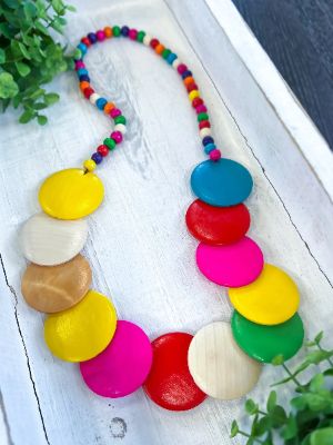 Colorful Wood Disc Necklace sold by ZZs