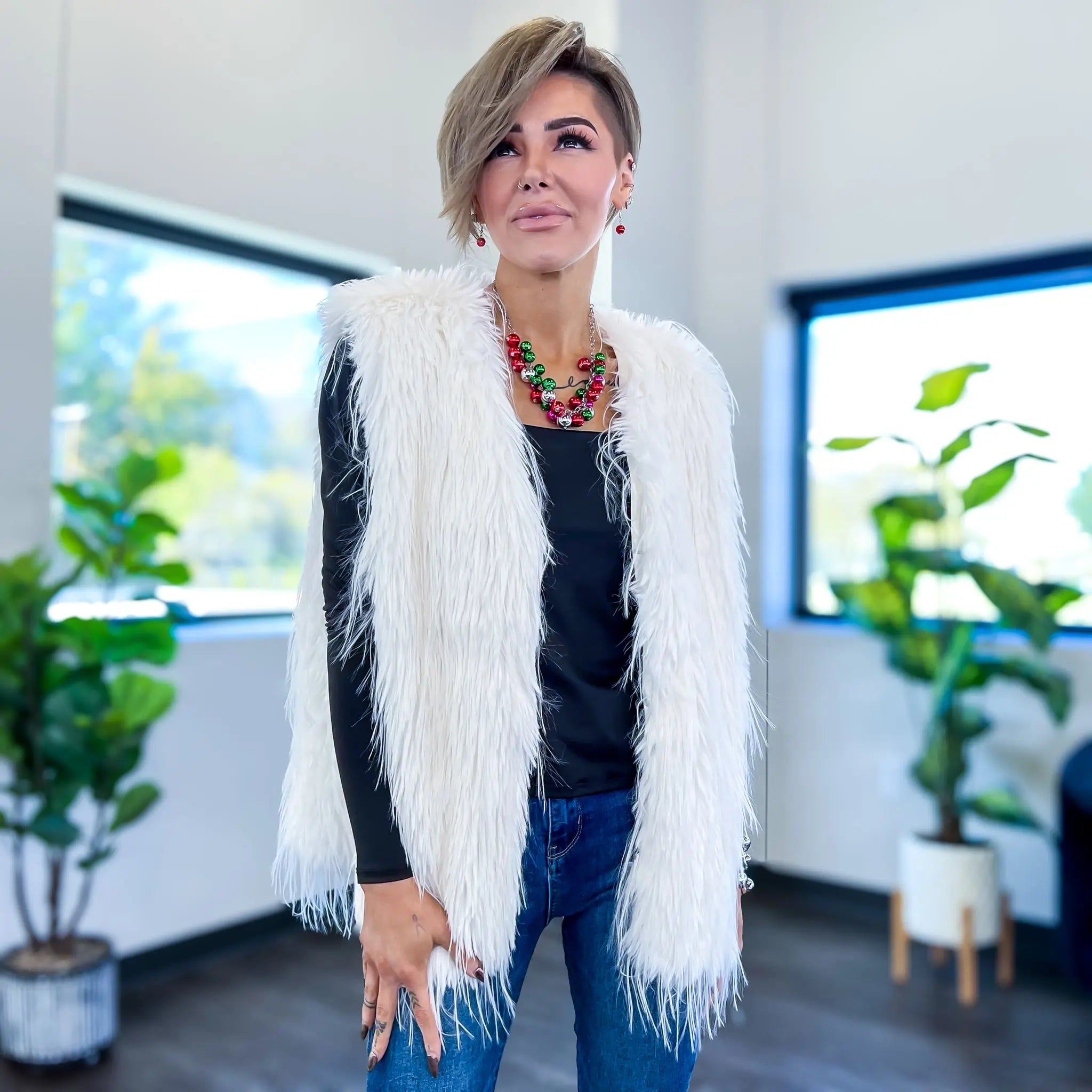 Ivory Faux Fur Vest sold by ZZs