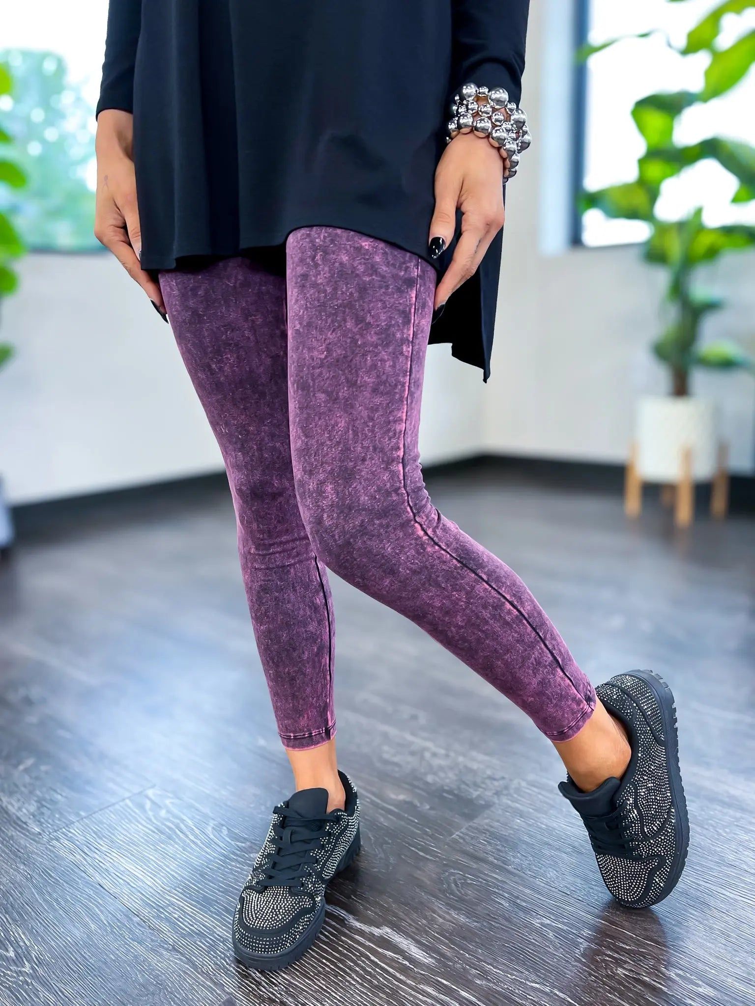 Burgundy Mineral Wash Leggings sold by ZZs product image thumbnail 2