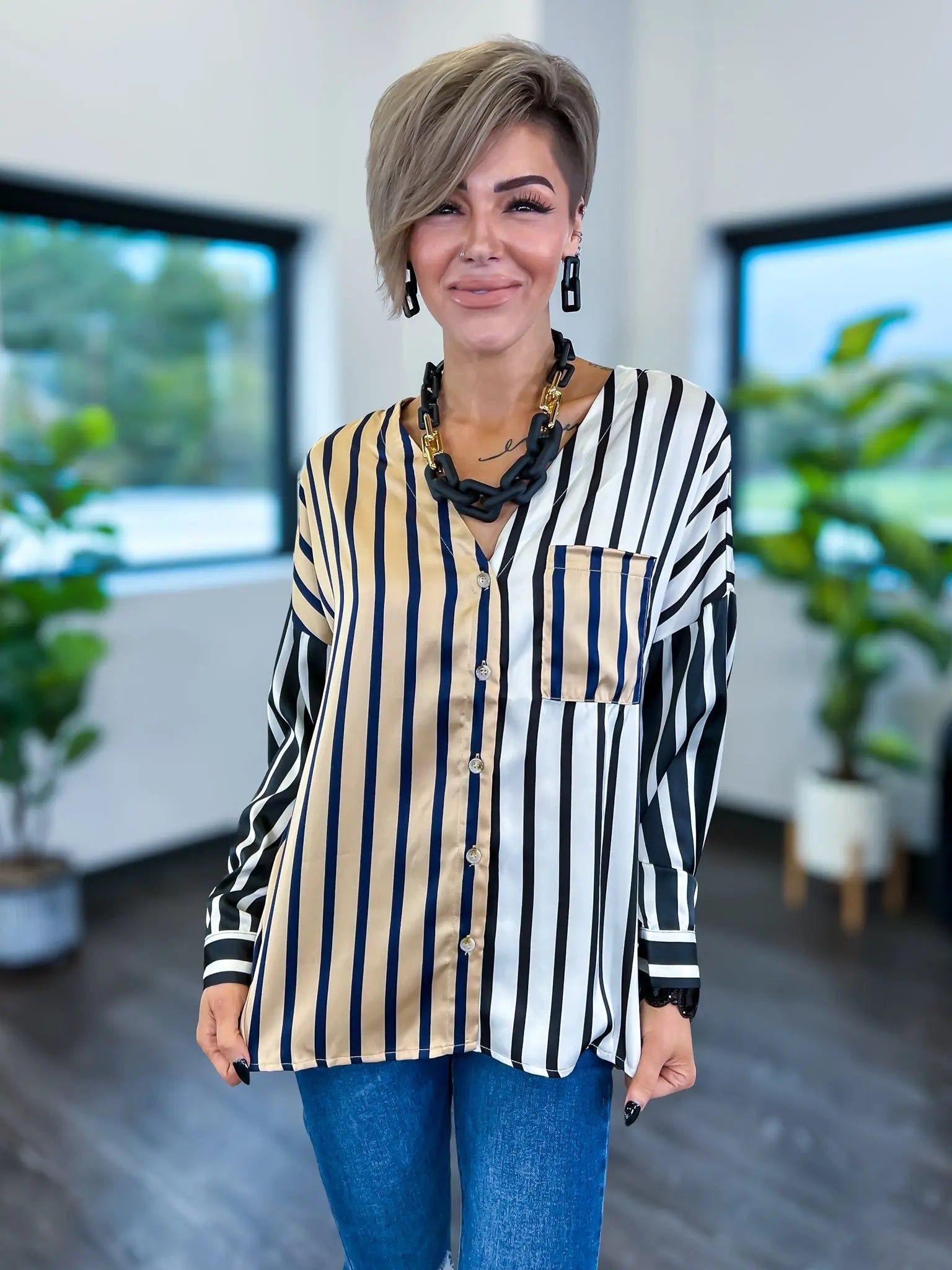 V-Neck Striped Top sold by ZZs product image thumbnail 4