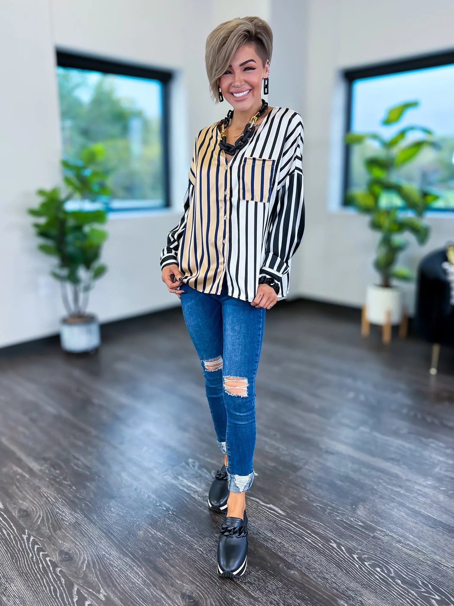 V-Neck Striped Top sold by ZZs product image thumbnail 2