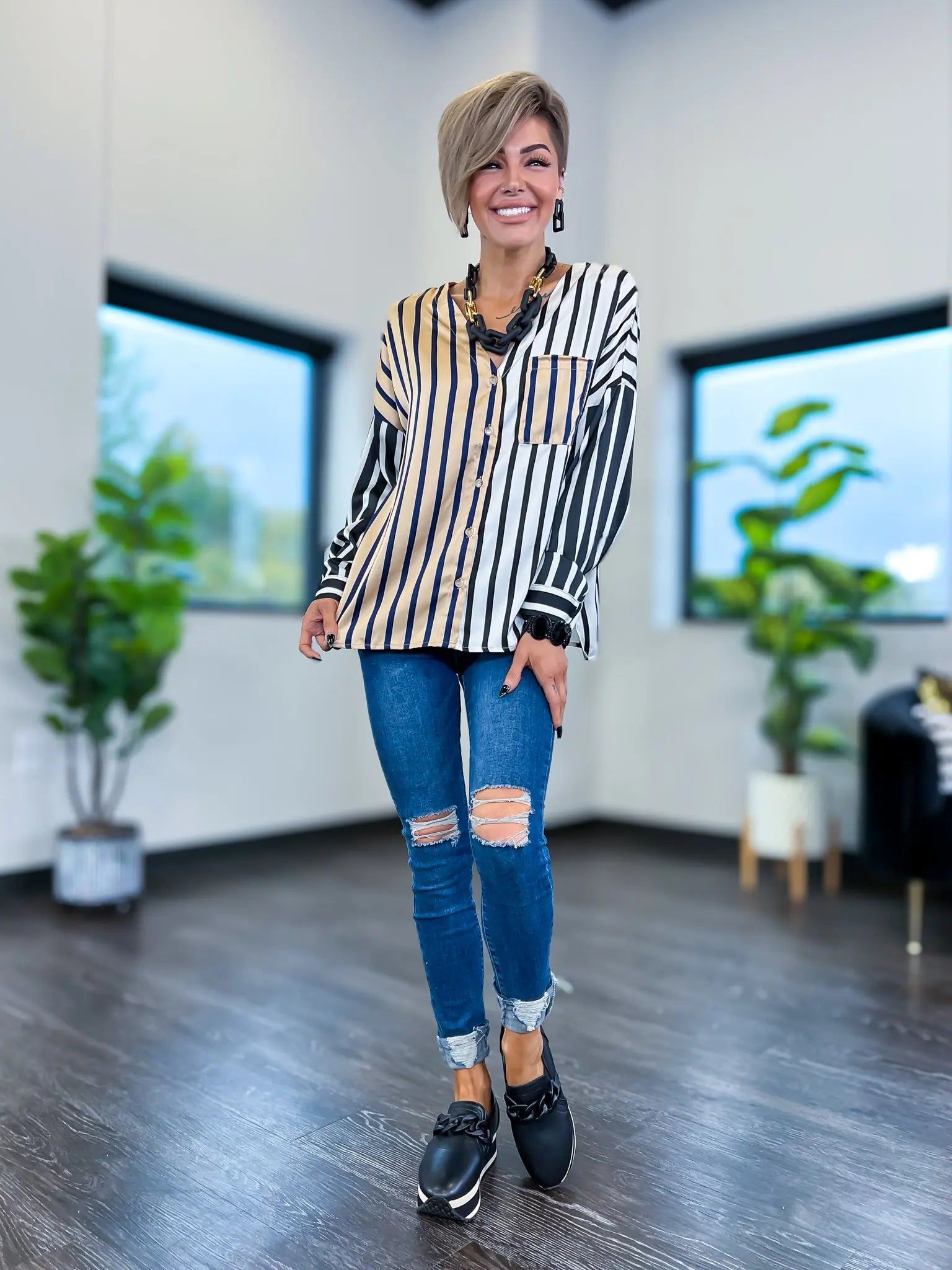 V-Neck Striped Top sold by ZZs product image thumbnail 5