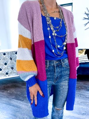 Lavender Colorblock Oversized Cardigan sold by ZZs